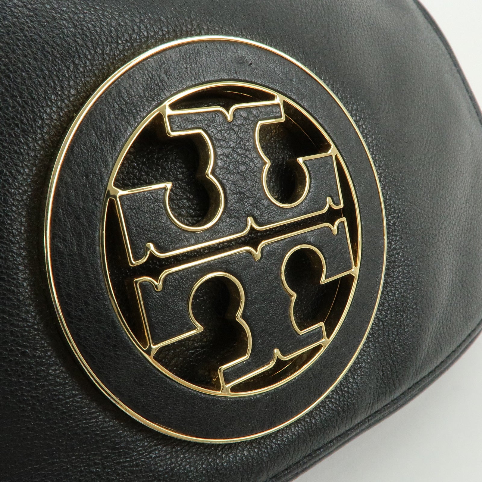 Tory Burch Amanda Logo Leather Chain Shoulder Bag Black