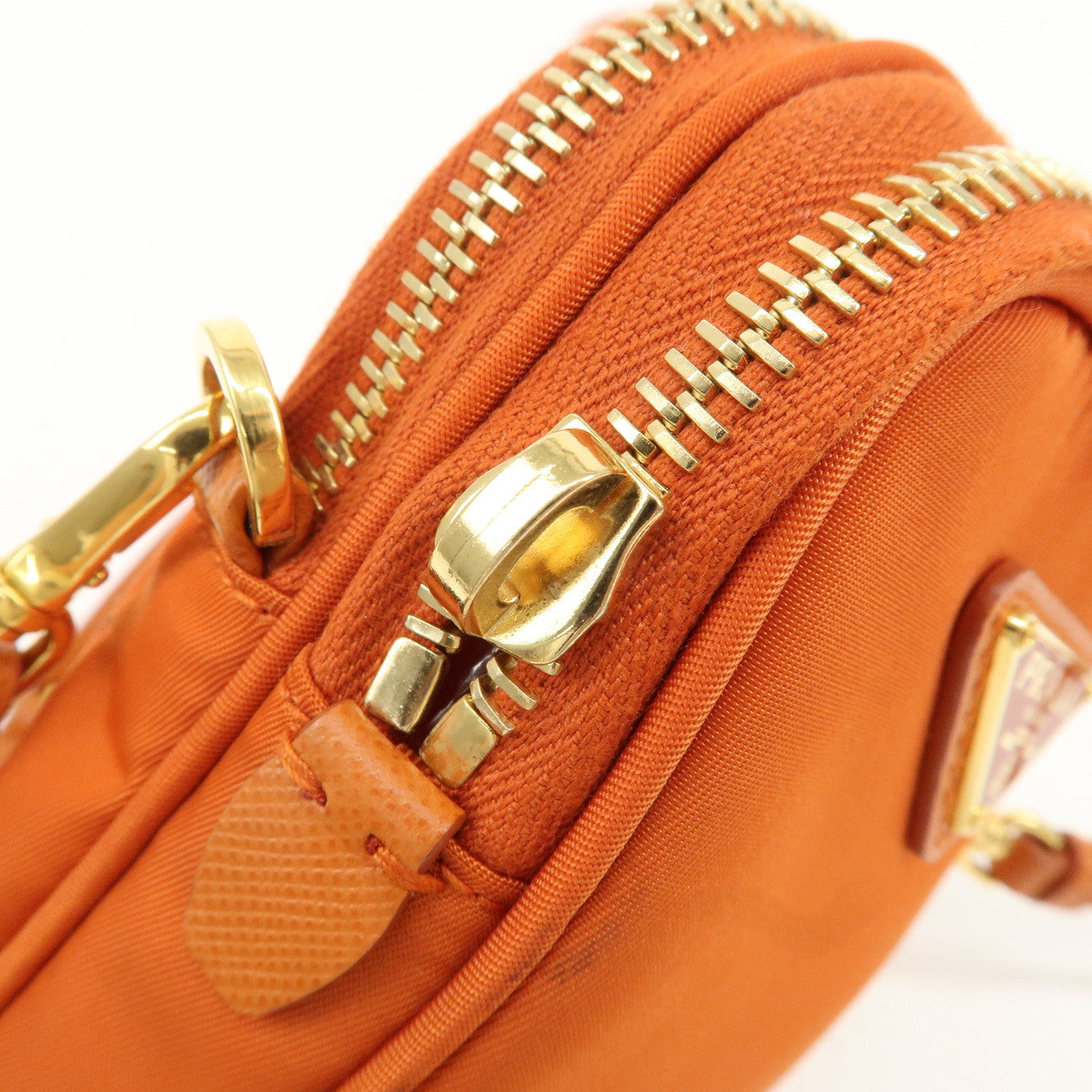 PRADA Logo Nylon Leather Small Shoulder Bag Crossbody Bag Orange