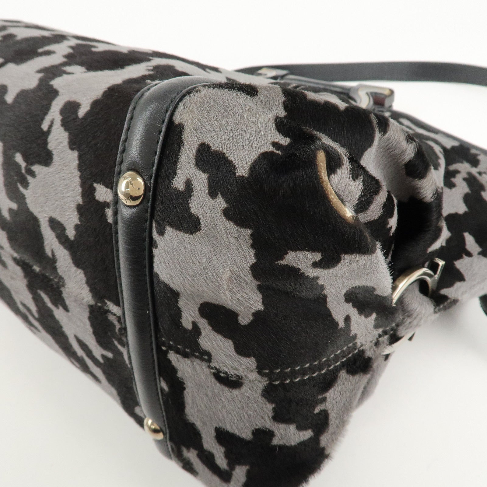 Ferragamo Gancini Unborn Calf Leather 2Way Bag Gray Black Used