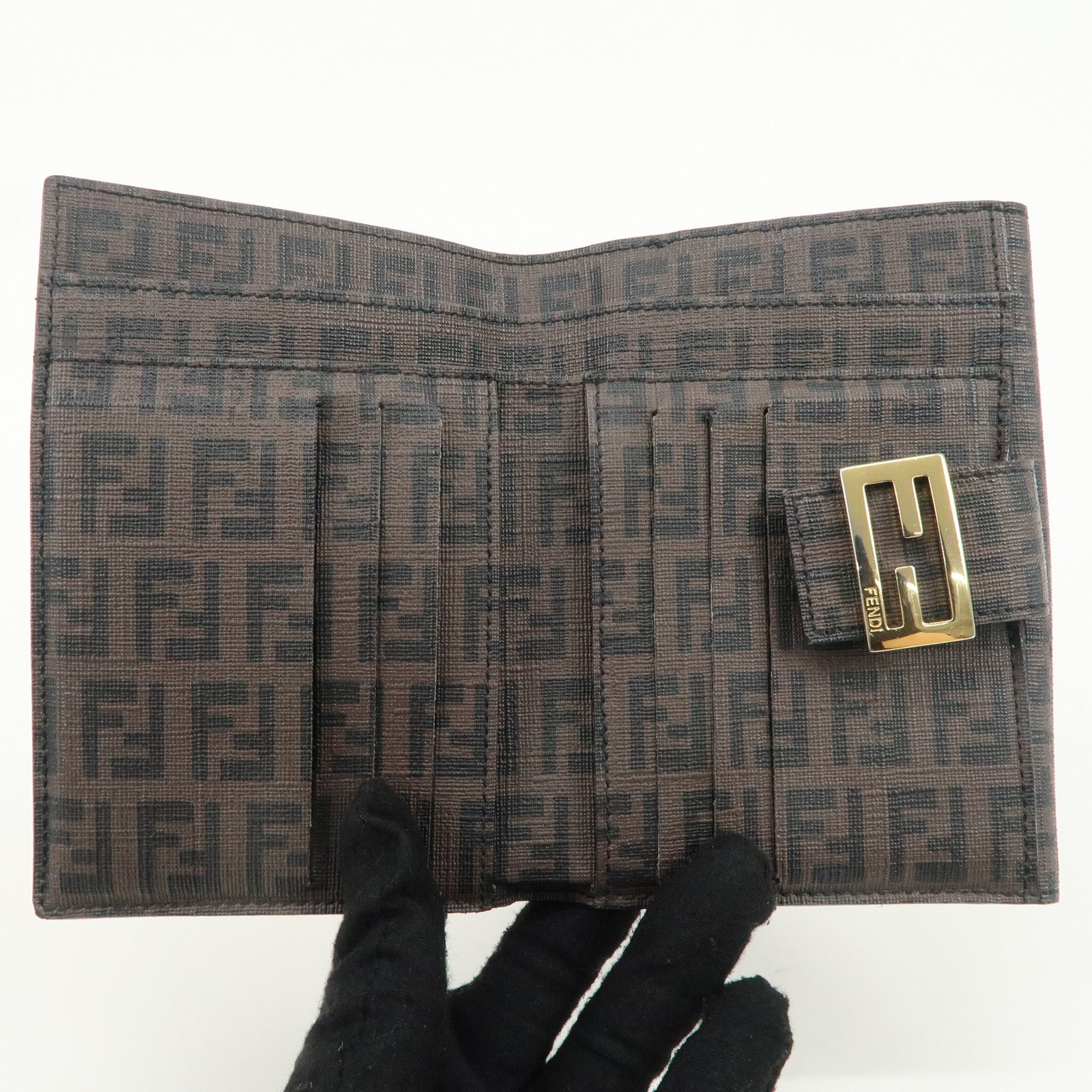 FENDI Zucchino PVC Bi-fold Wallet Brown Black 8M0160