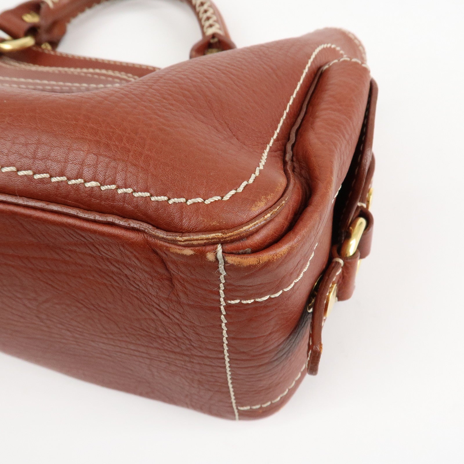 CELINE Macadam Stamped Leather Boogie Hand Bag Brown Gold HDW Used