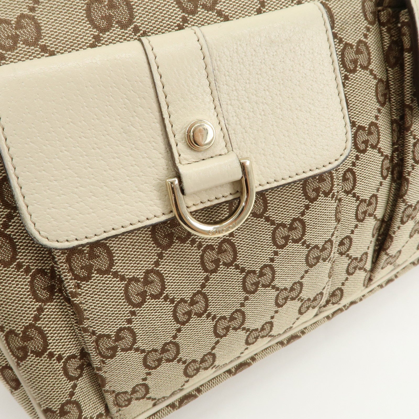 GUCCI GG Canvas Leather Shoulder Bag Beige Ivory 153025