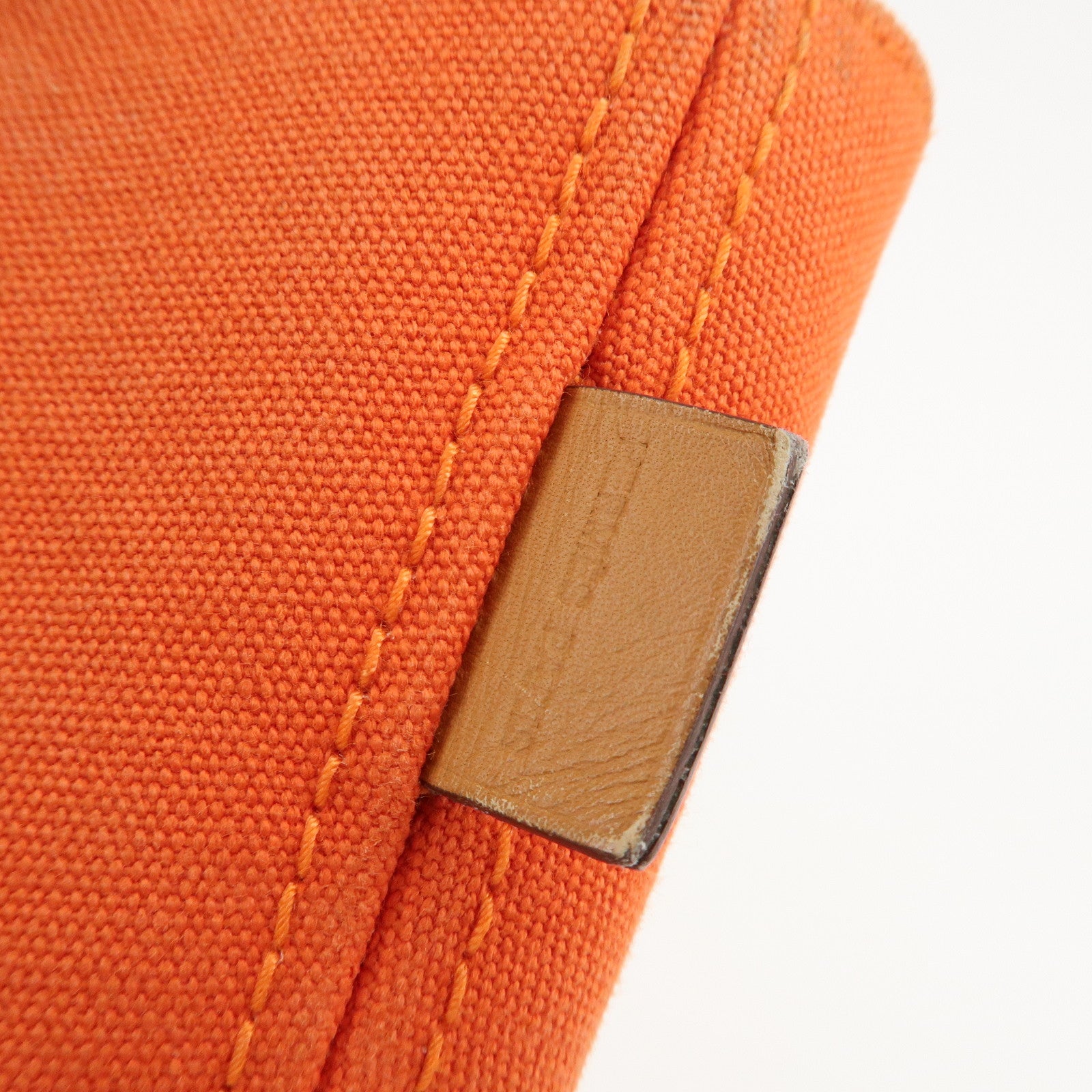 HERMES Canvas Leather Panied Plage PM Tote Bag Orange Used