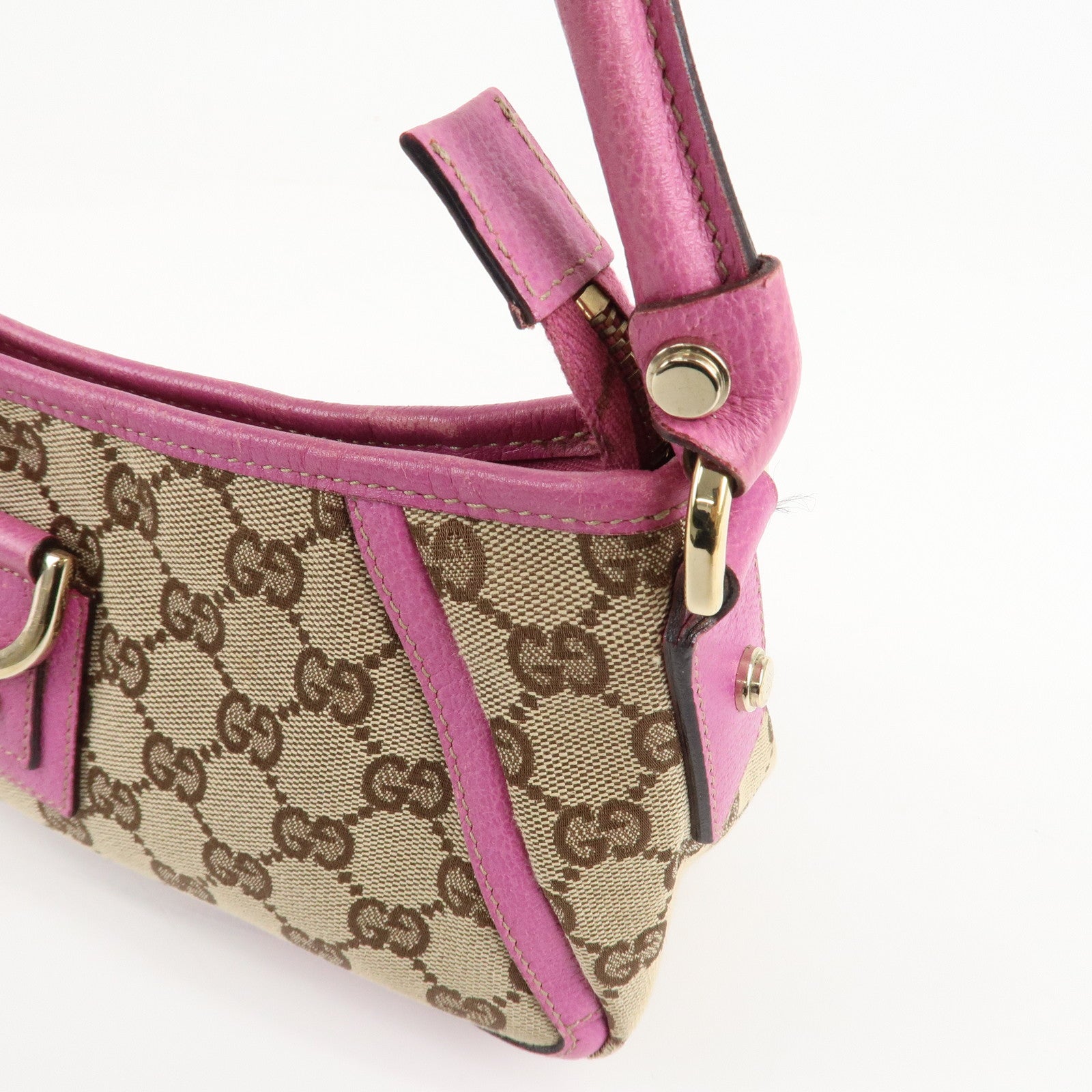 GUCCI Abbey GG Canvas Leather Shoulder Bag Pink Beige 130939