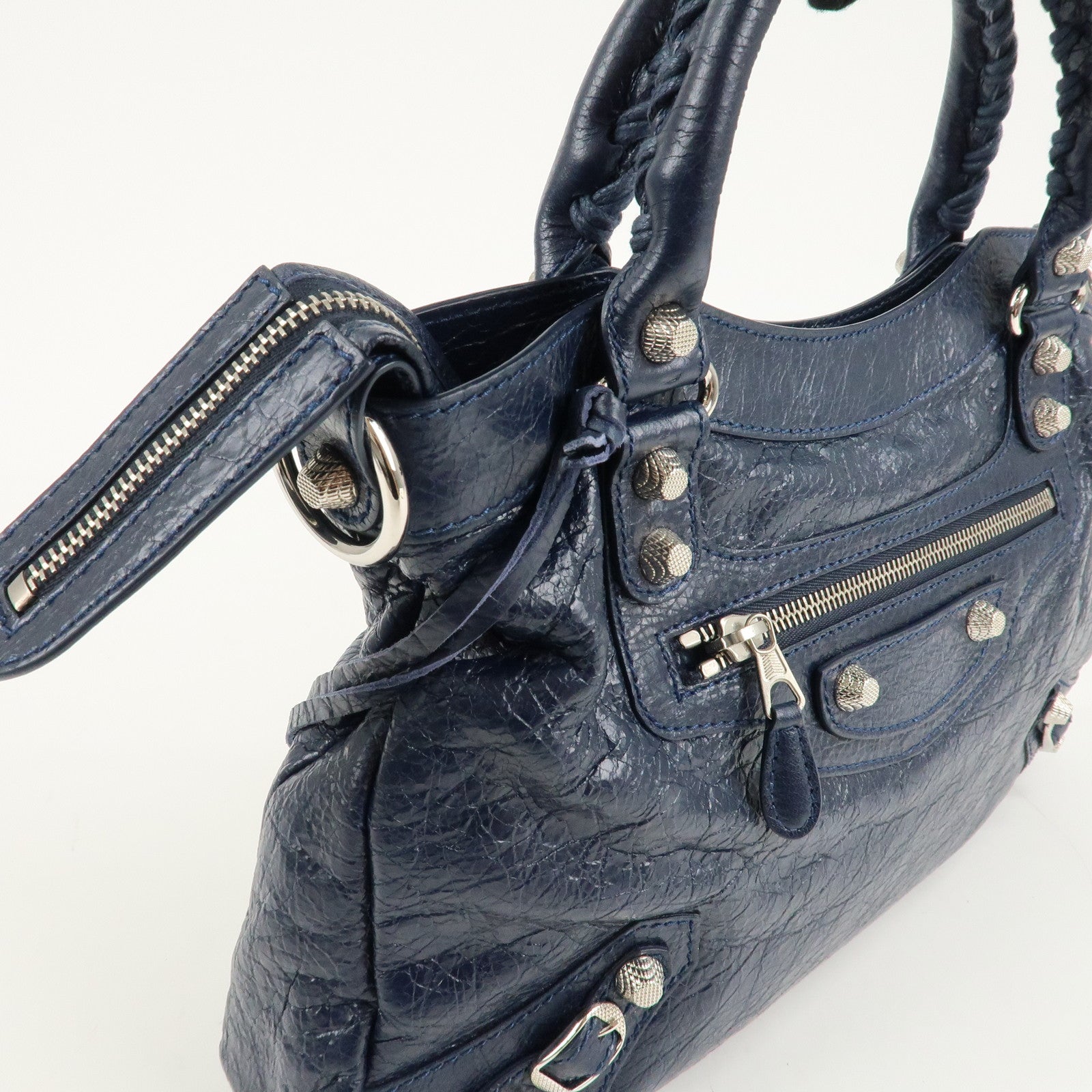 BALENCIAGA The Giant Town Leather 2Way Hand Bag Navy 285434