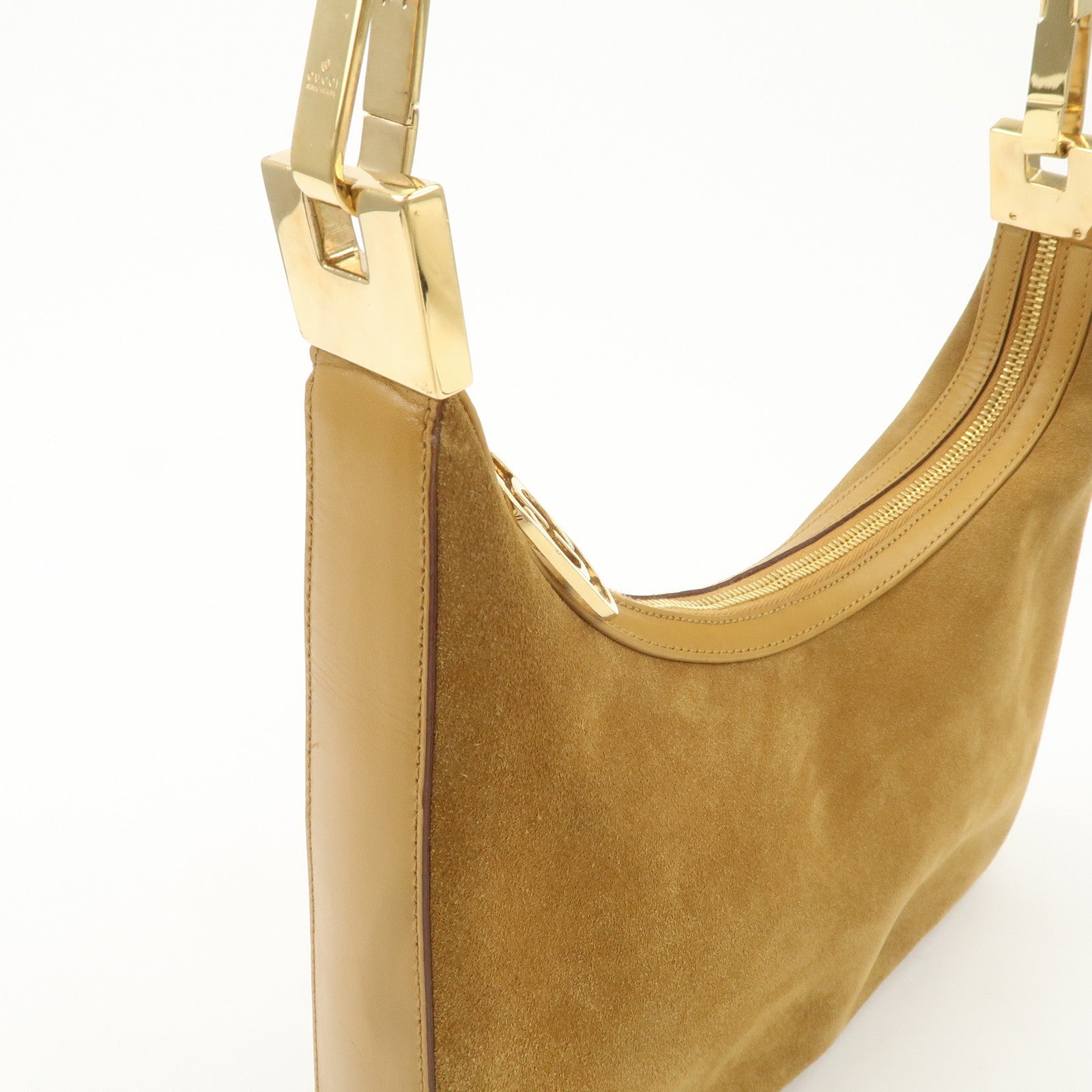 GUCCI Suede Leather Hand Bag Shoulder Bag Beige 001.3812