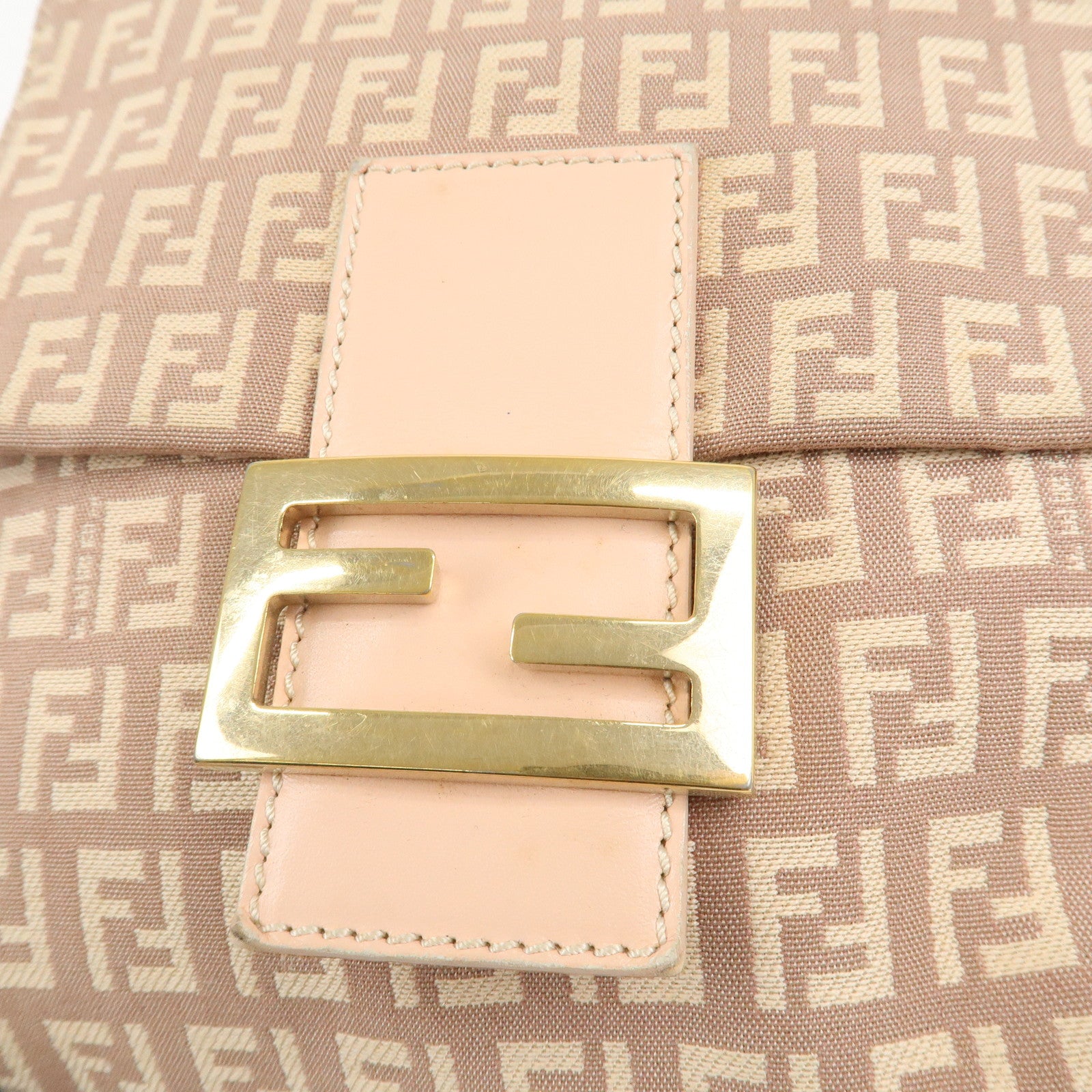 FENDI Zucchino Canvas Leather Shoulder Bag Pink Beige 8BT075