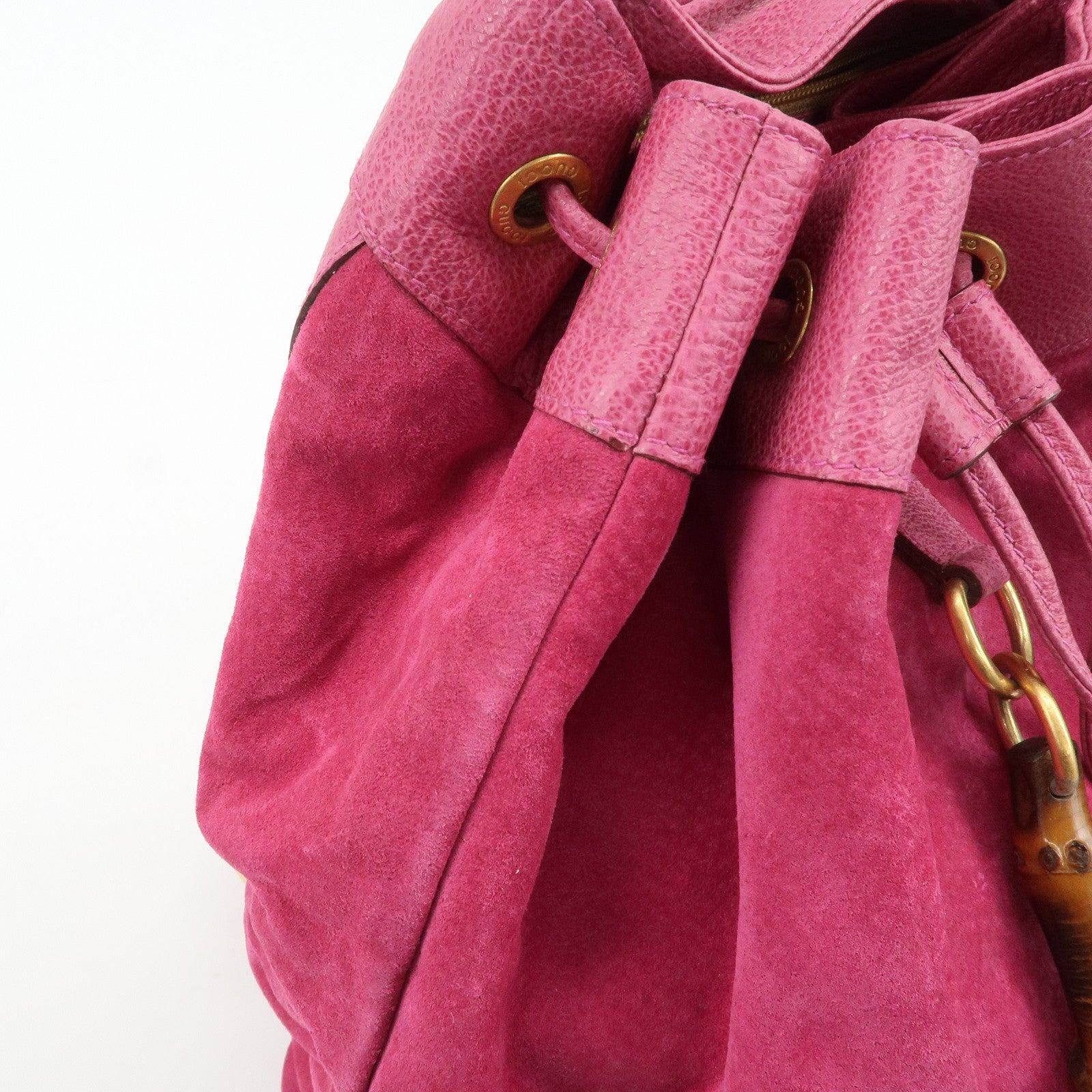 GUCCI Bamboo Suede Leather Back Pack Pink 003.2855.0043 Used
