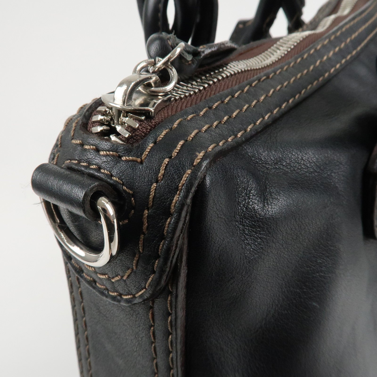 LOEWE Sangria Leather 2Way Tote Bag Black Silver Hardware Used