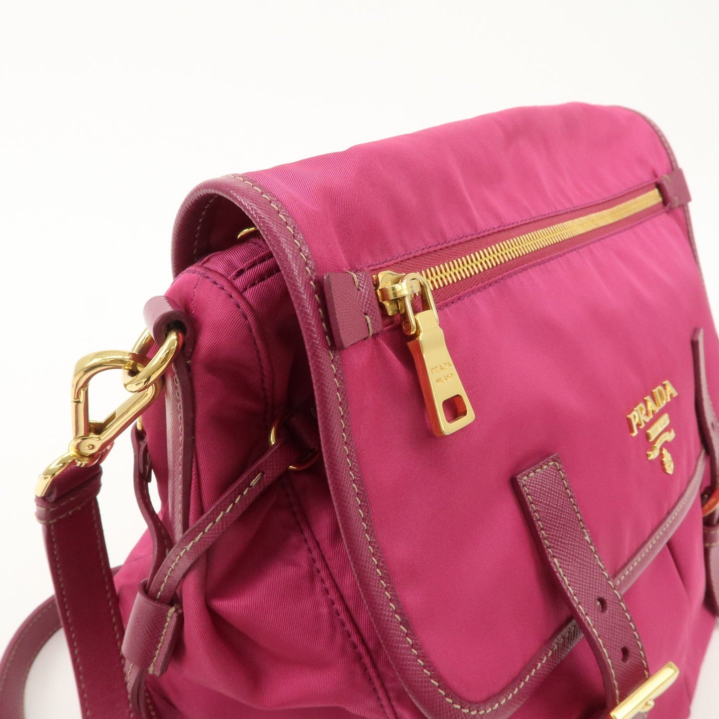 PRADA Nylon Leather Shoulder Bag Crossbody Bag Pink BT0687