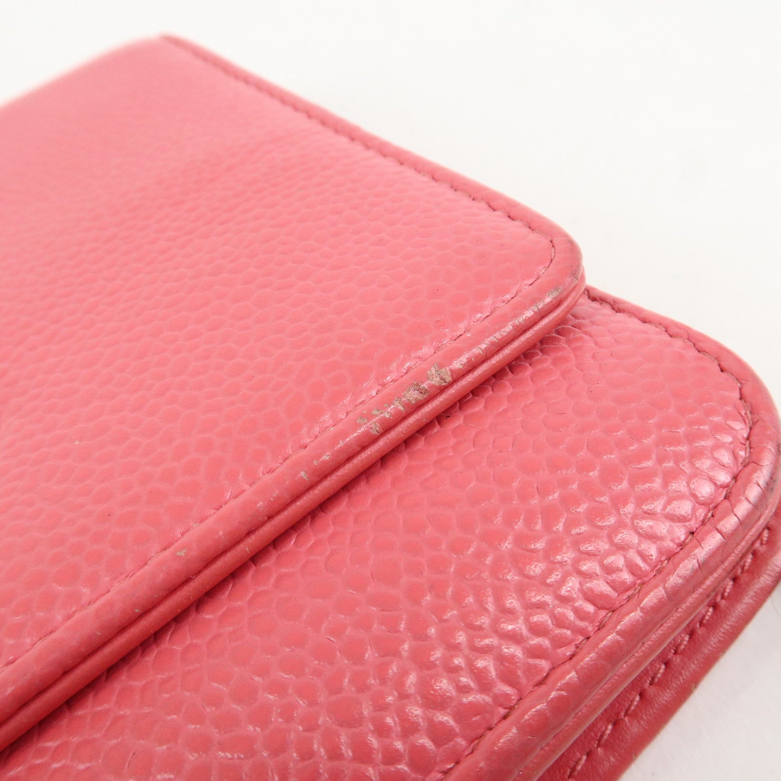 CHANEL COCO Mark Caviar Skin Chain Wallet WOC A48654 Pink Used