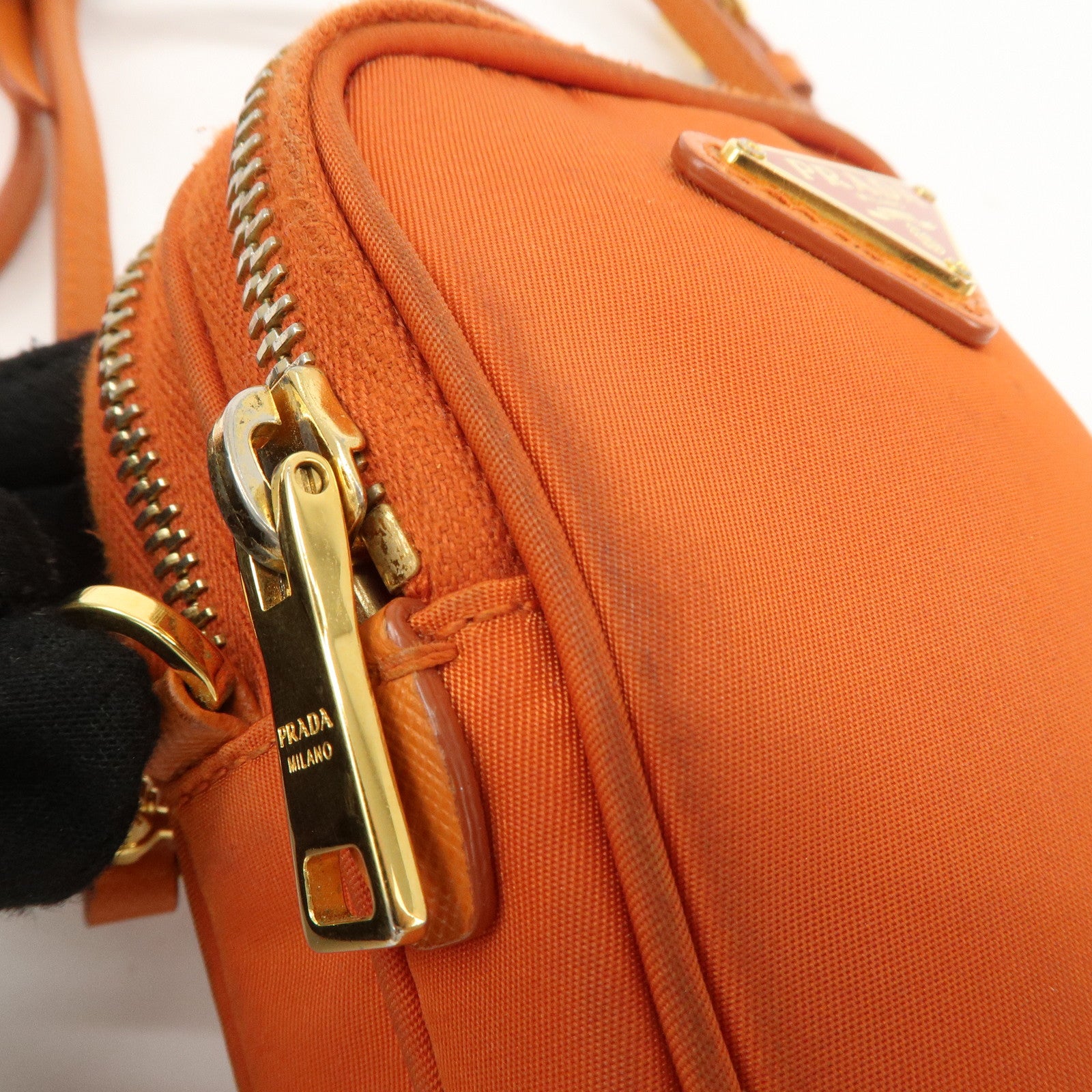 PRADA Nylon Leather Shoulder Bag Crossbody Bag Orange