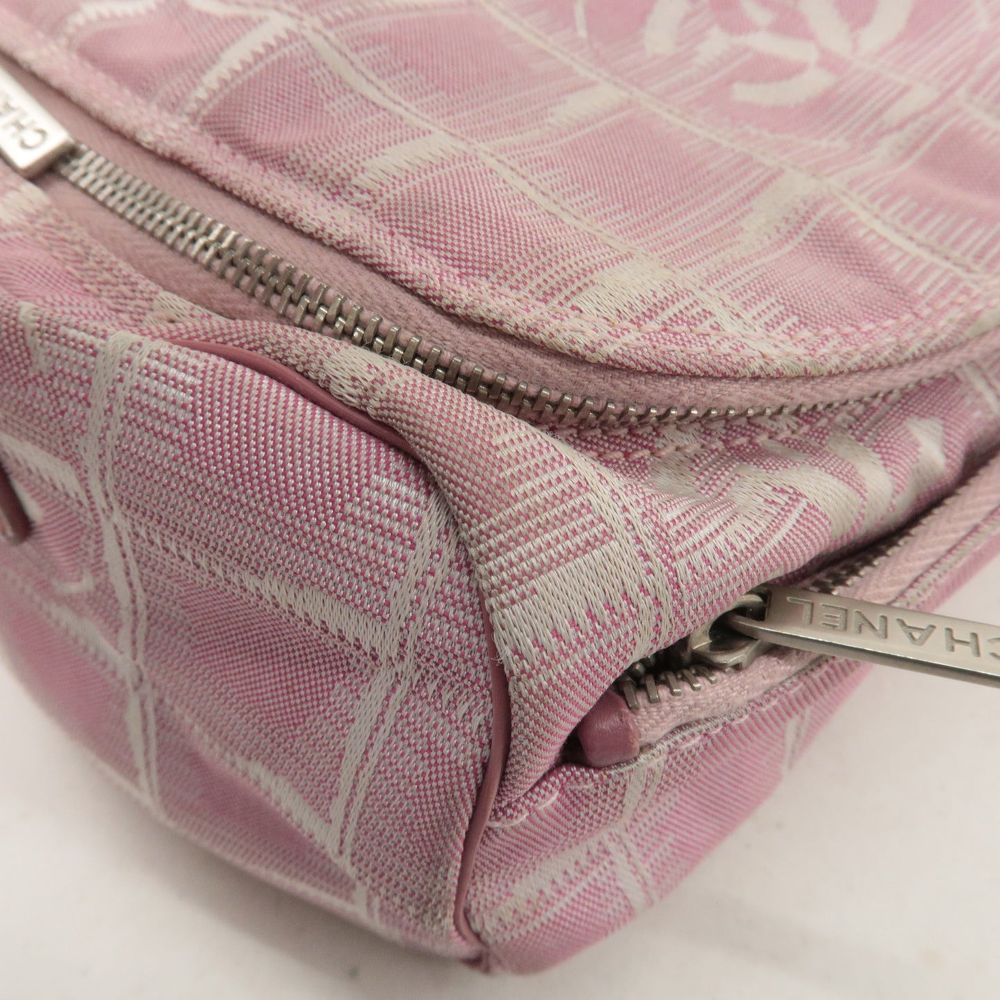 CHANEL New Travel Line Nylon Jacquard Leather Vanity Bag Pink