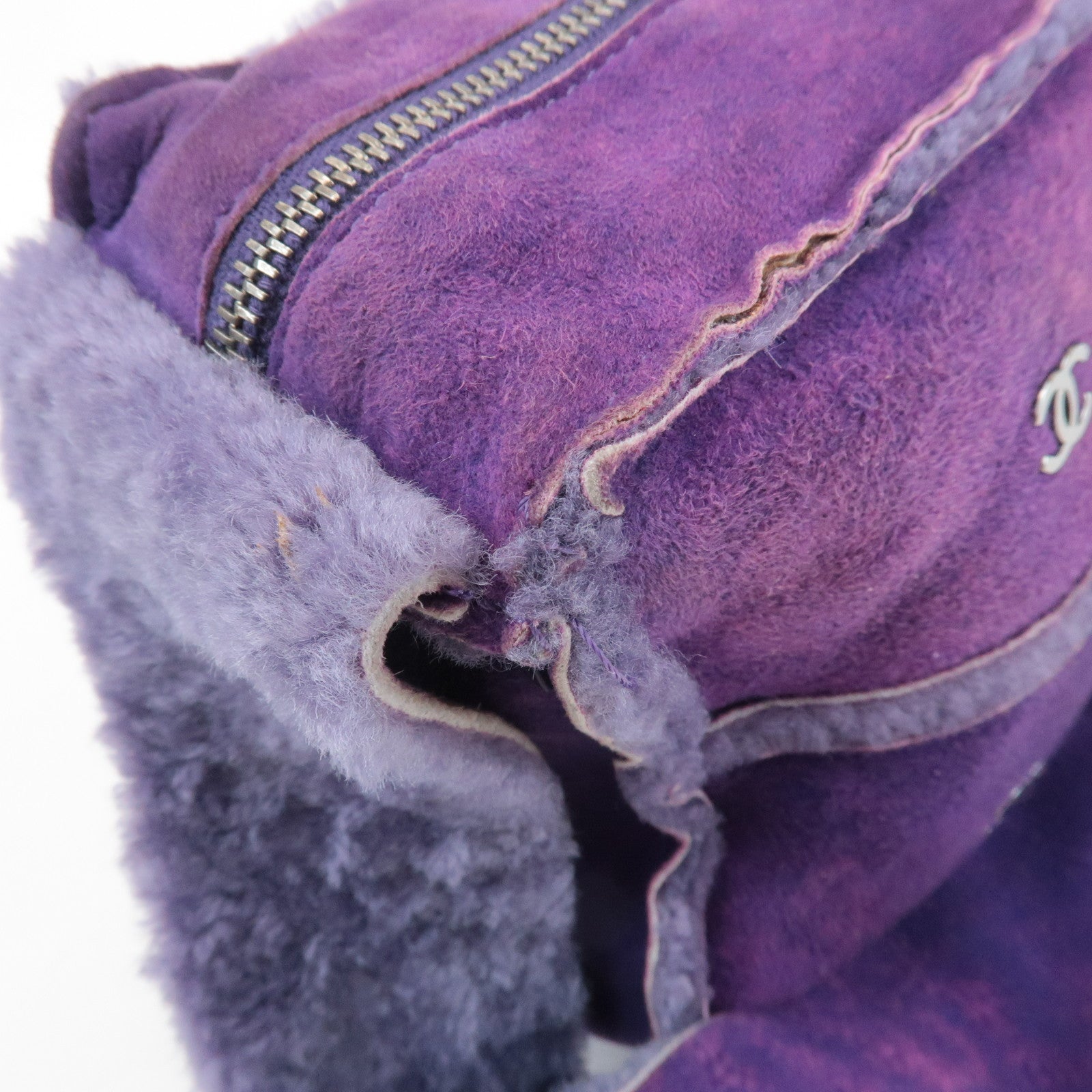 CHANEL COCO Mark Chocolate Bar Suede Mouton Shoulder Bag Purple Used