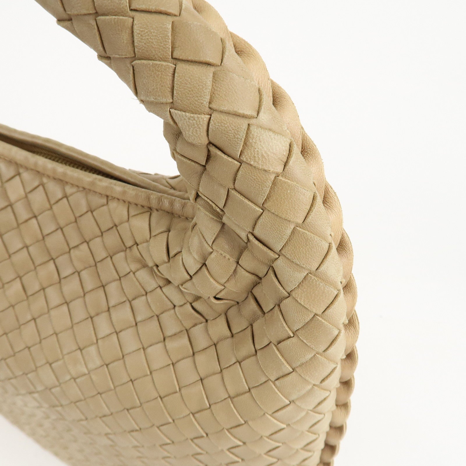BOTTEGA VENETA Hobo Intrecciato Leather Shoulder Bag Beige 115653 Used