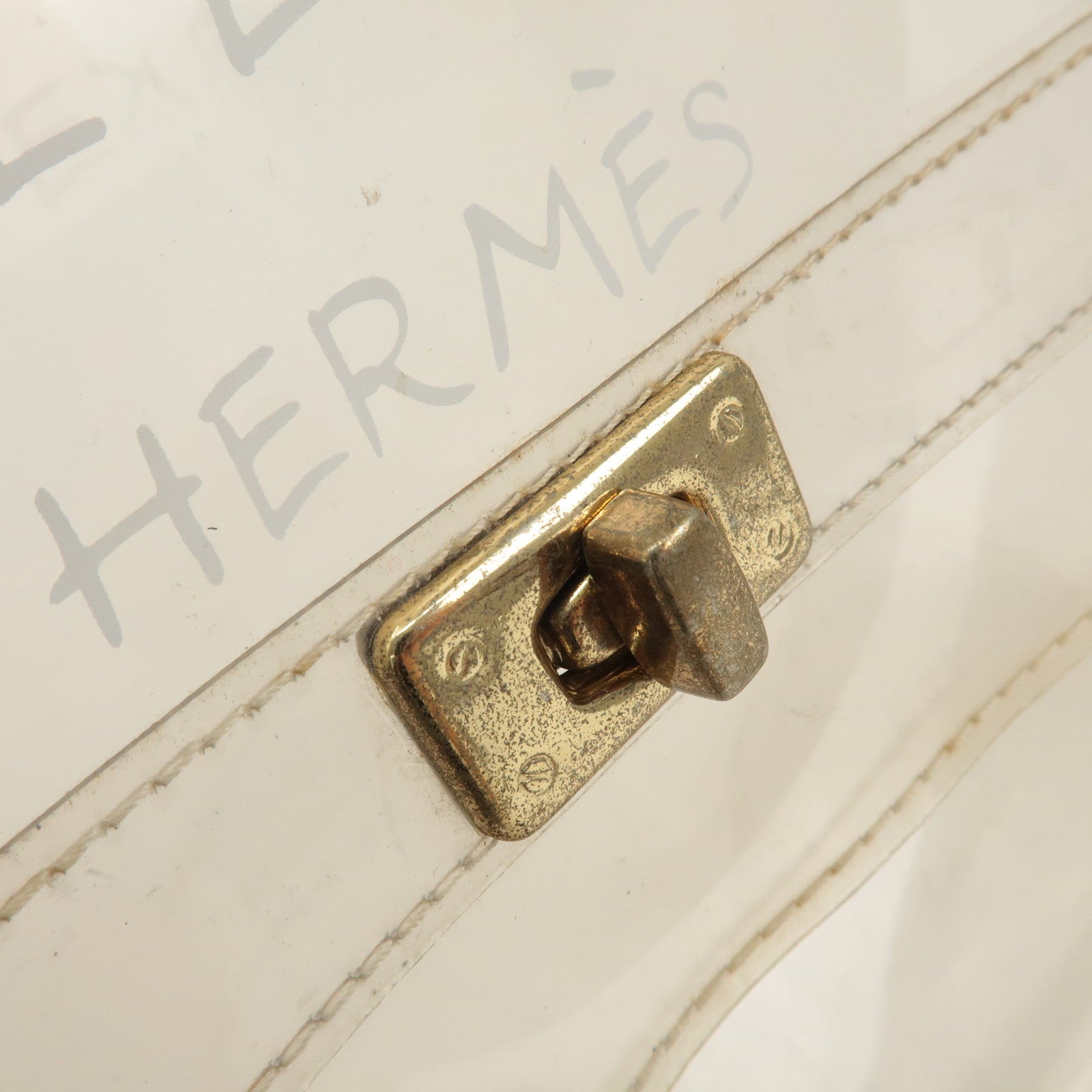 HERMES Vinyl Kelly Hand Bag Clear Transparent Gold Hardware