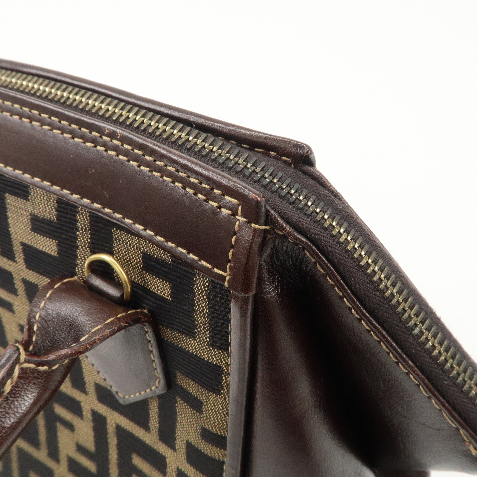 FENDI Zucca Canvas Leather 2 way Leather Hand Bag Shoulder Bag Used