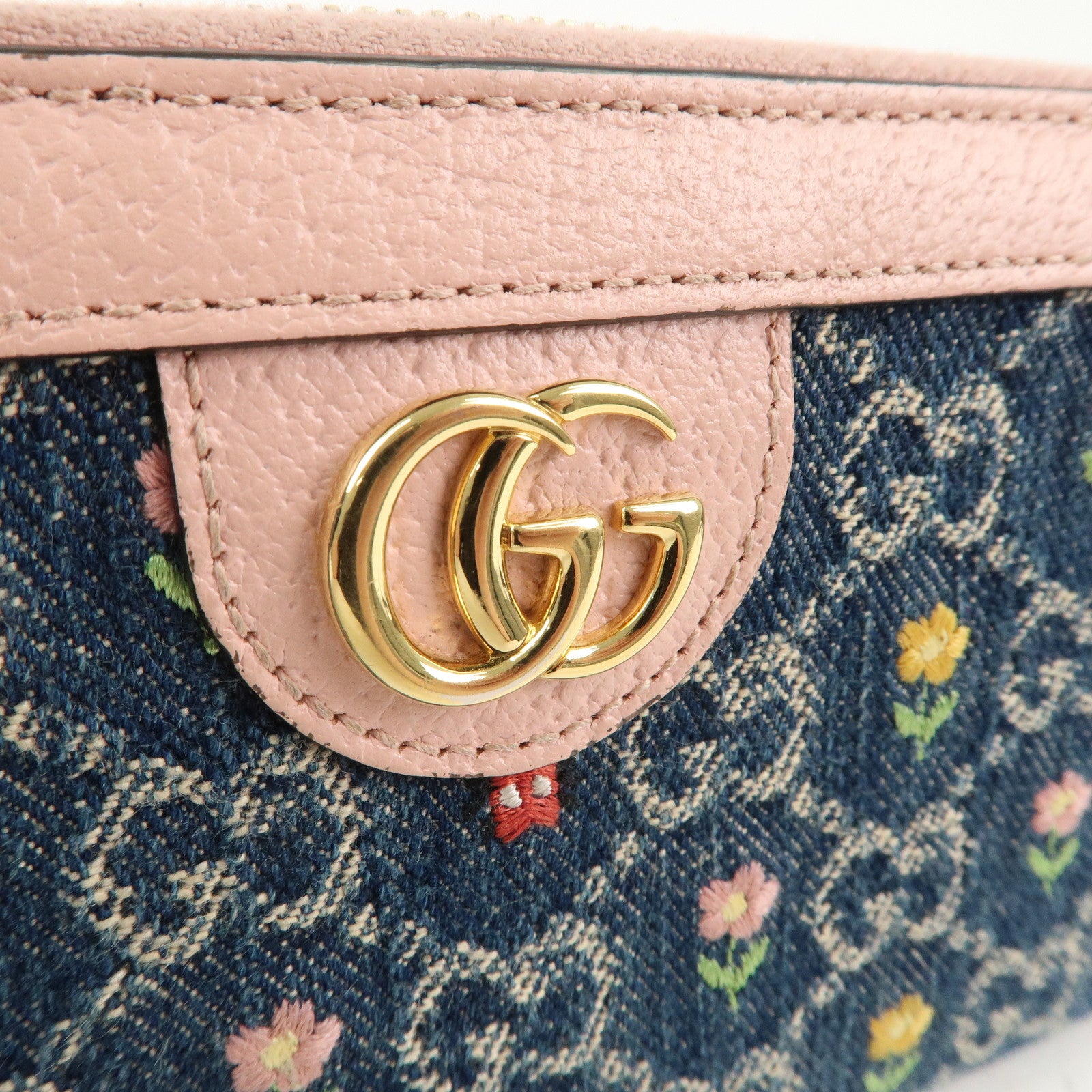 GUCCI Ophidia GG Denim Leather Round Zipper Wallet 523154