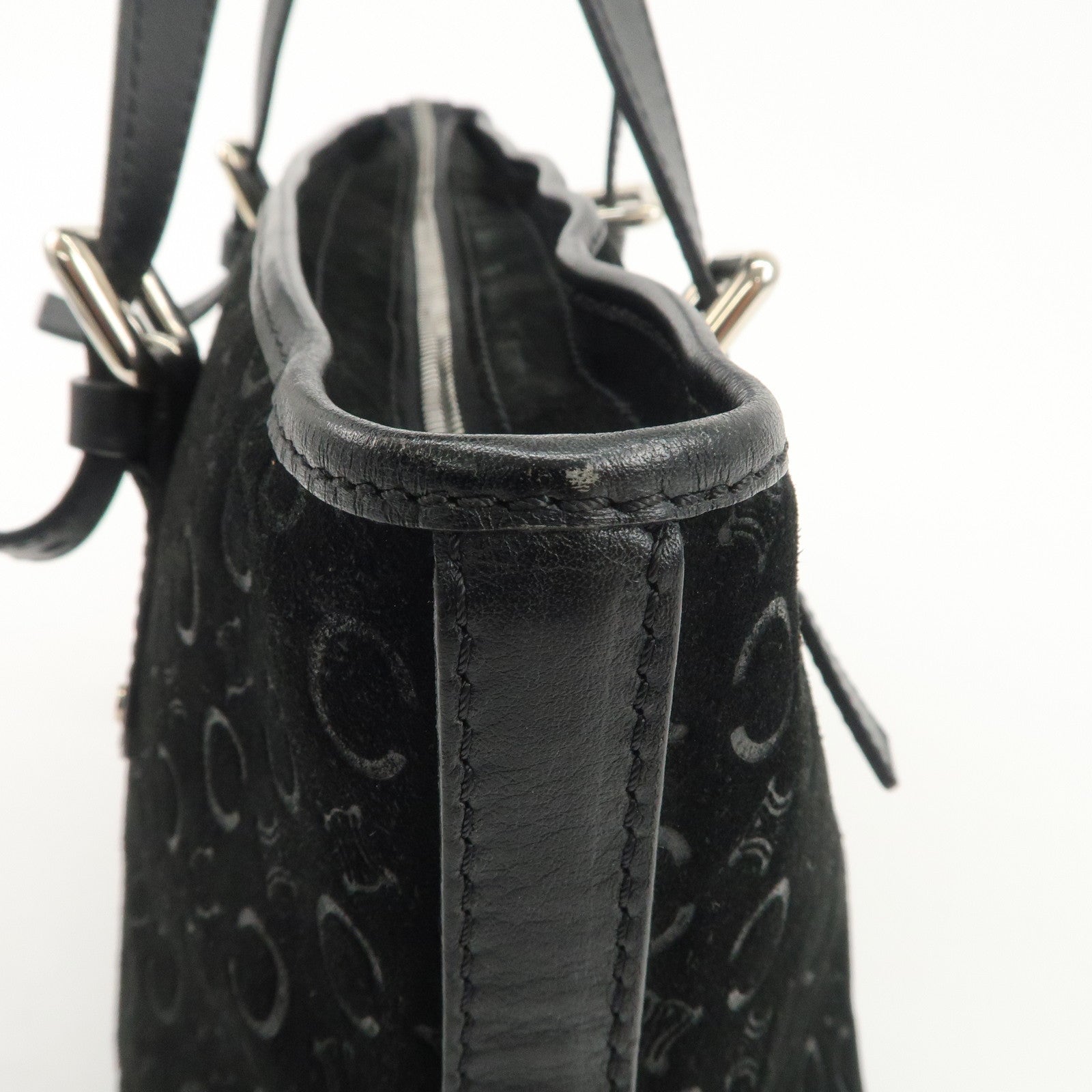 CELINE C Macadam Suede Leather Tote Bag Black Used