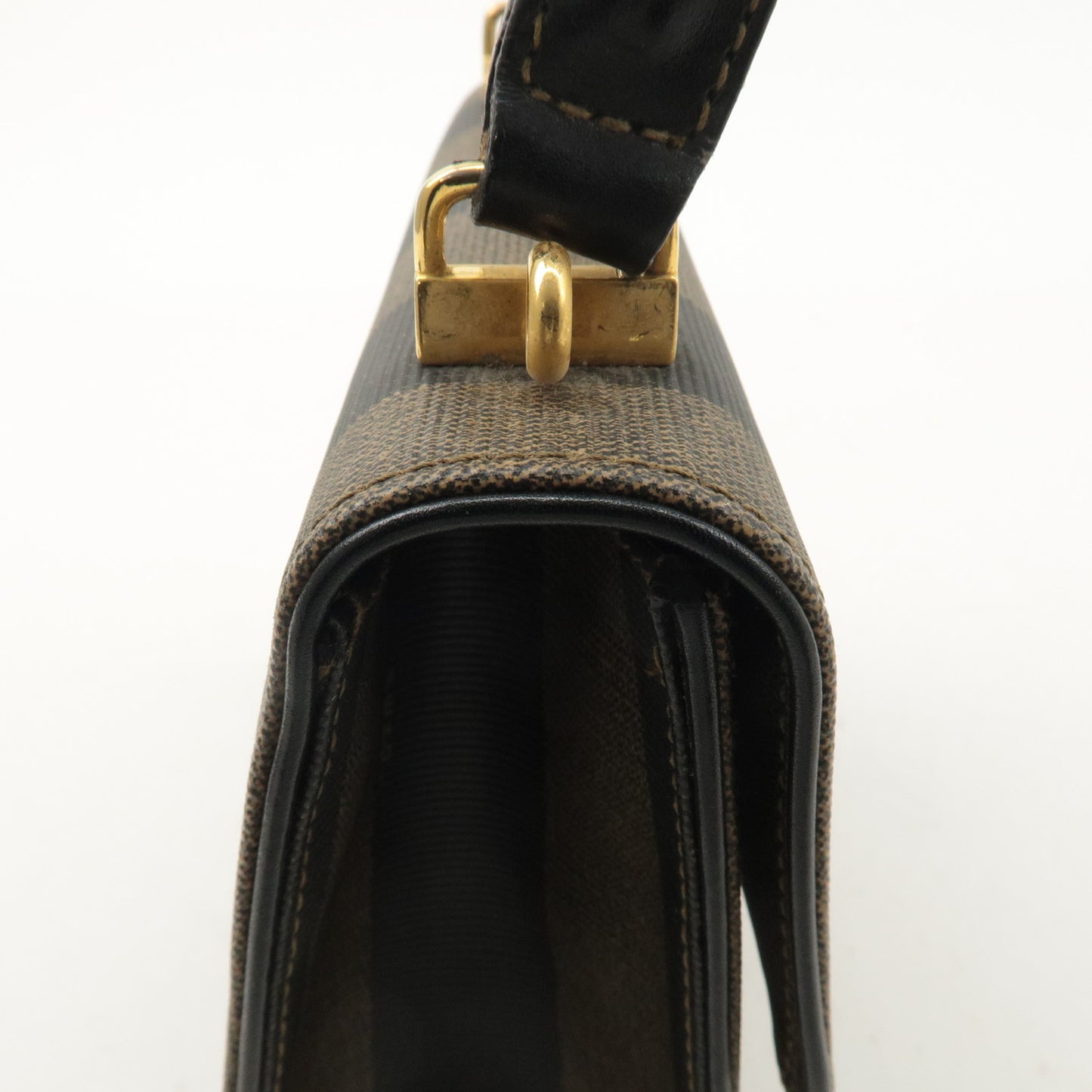 FENDI Pequin PVC Leather 2WAY Hand Bag Shoulder Bag Khaki Black