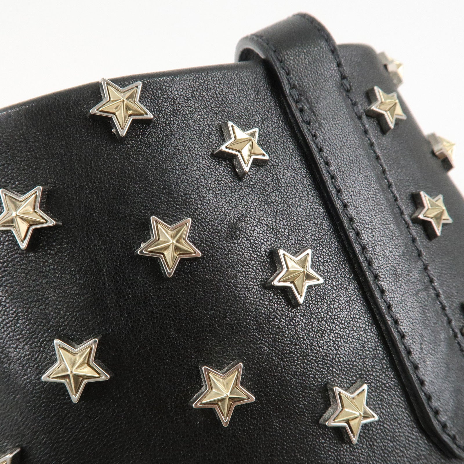 JIMMY CHOO Leather Tote Bag Hand Bag Star Studs Black Gold HDW