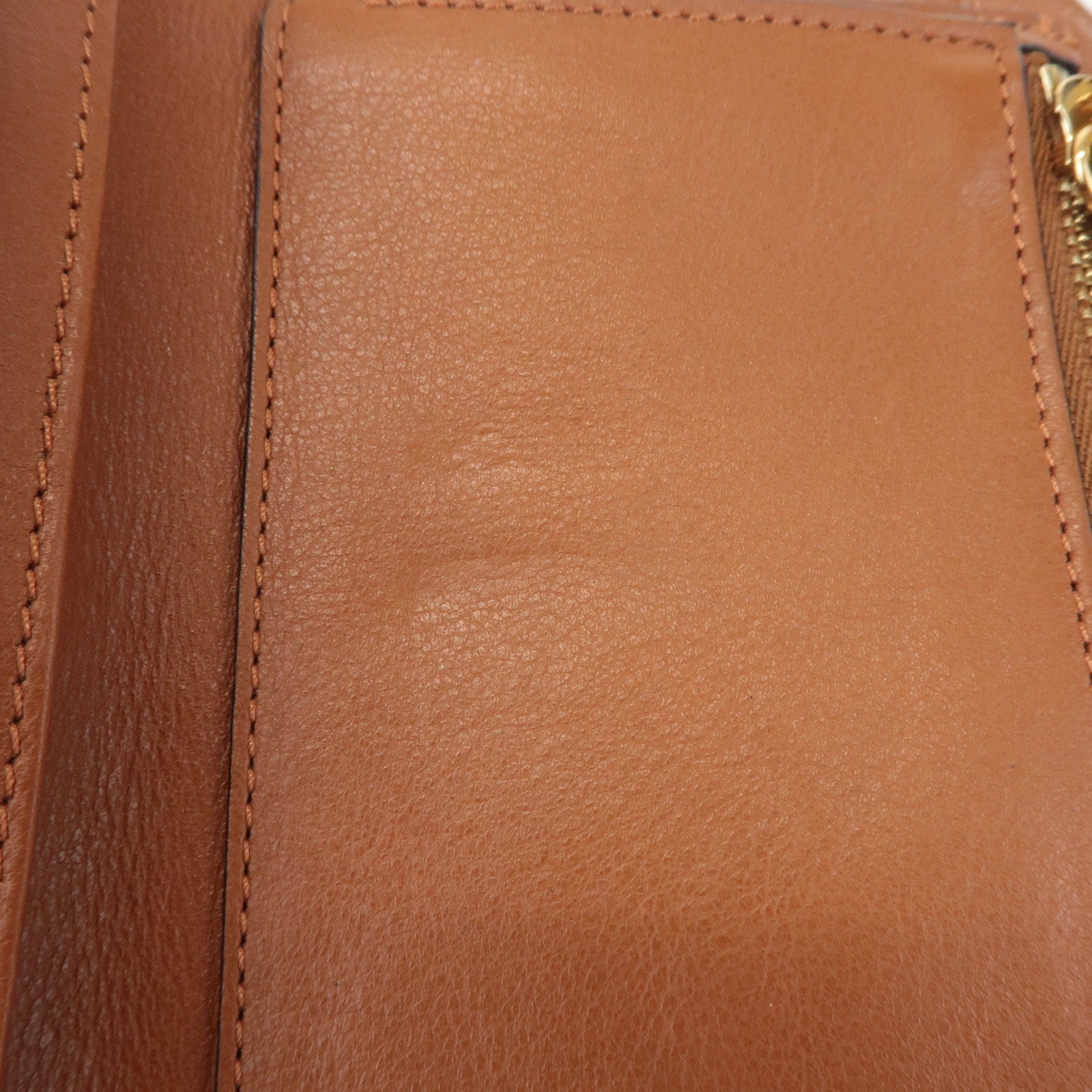 CHLOE Alphabet Leather Small Tri-fold Compact Wallet Brown Used