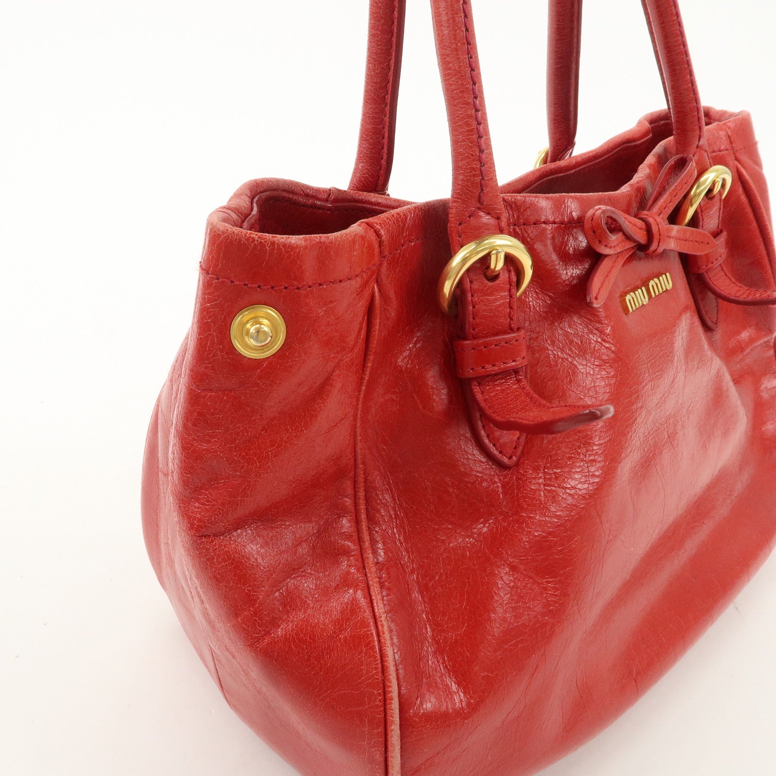 MIU MIU Leather 2WAY Bag Hand Bag Shoulder Bag Gold HDW Red