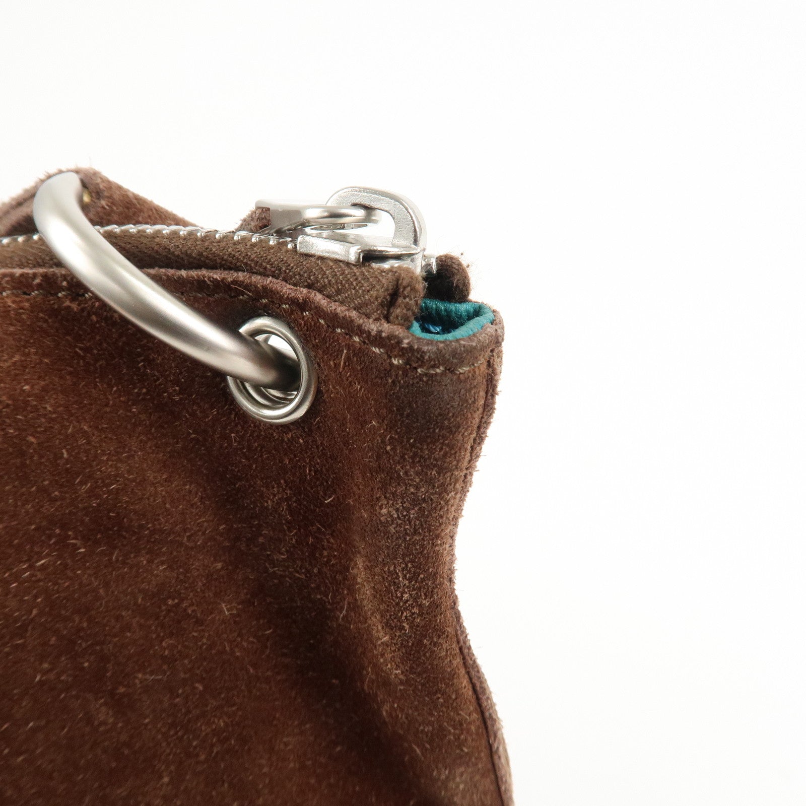 CELINE Suede Leather Shoulder Bag Macadam Engraved Flower Brown Used