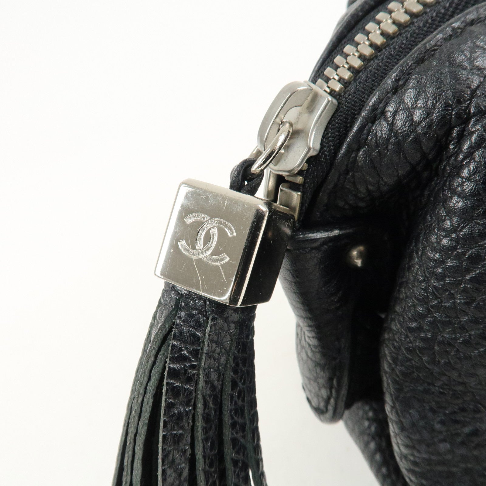 CHANEL Leather Mini Boston Bag Hand Bag Black A23050