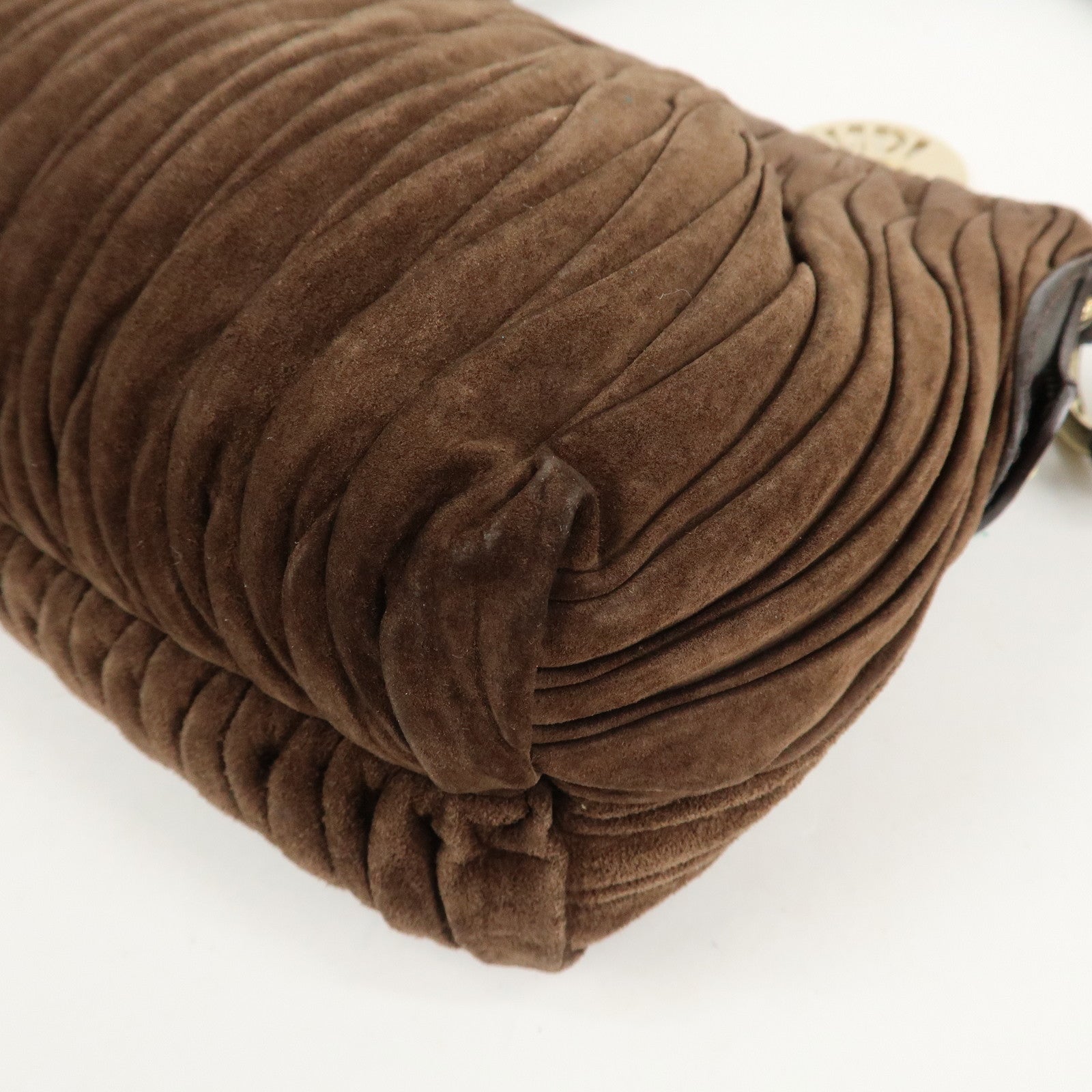 FENDI Suede Leather Gathered Shoulder Bag Dark Brown 8BR454 Used