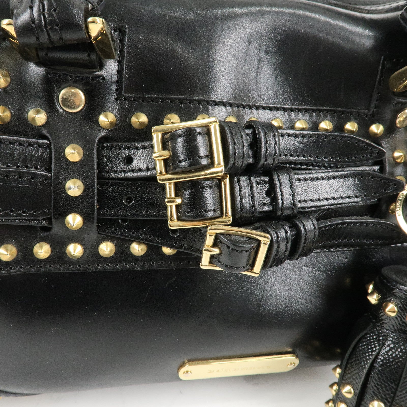 BURBERRY Leather 2Way Shoulder Bag Crossbody Bag Studs Black Used