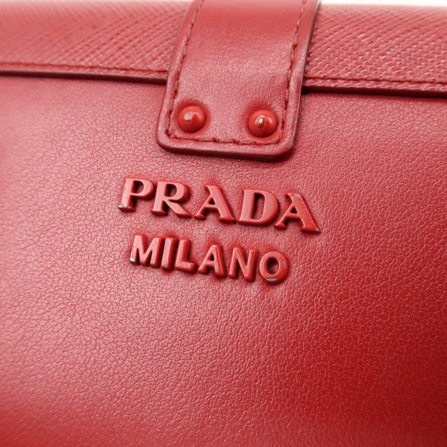 PRADA Logo Saffiano Leather Wallet Trunk Motif Heart Red 1MV204