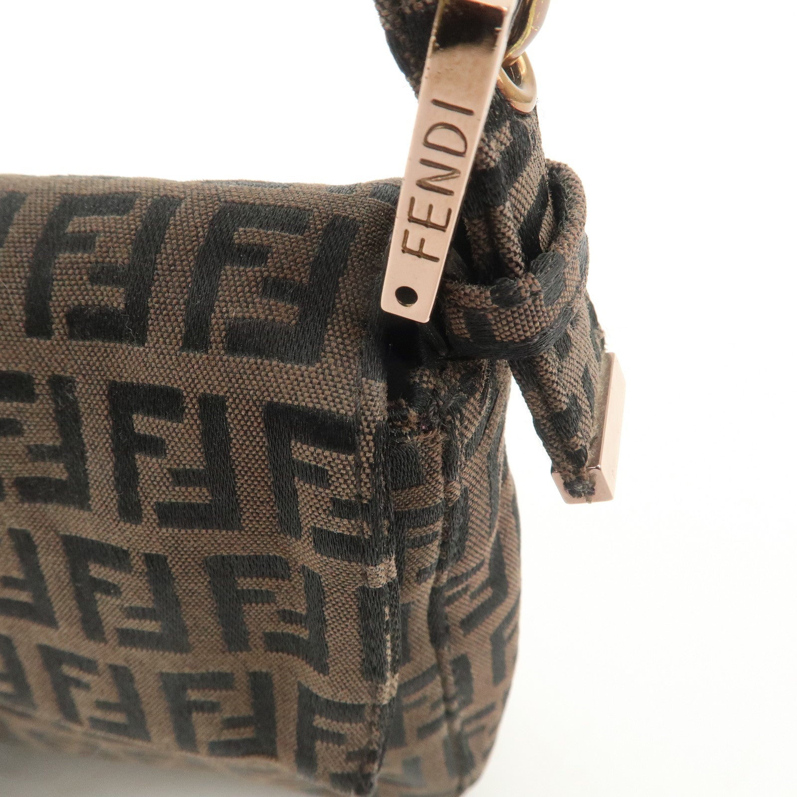 FENDI Mamma Baguette Canvas Shoulder Bag Brown Black 26424 Used