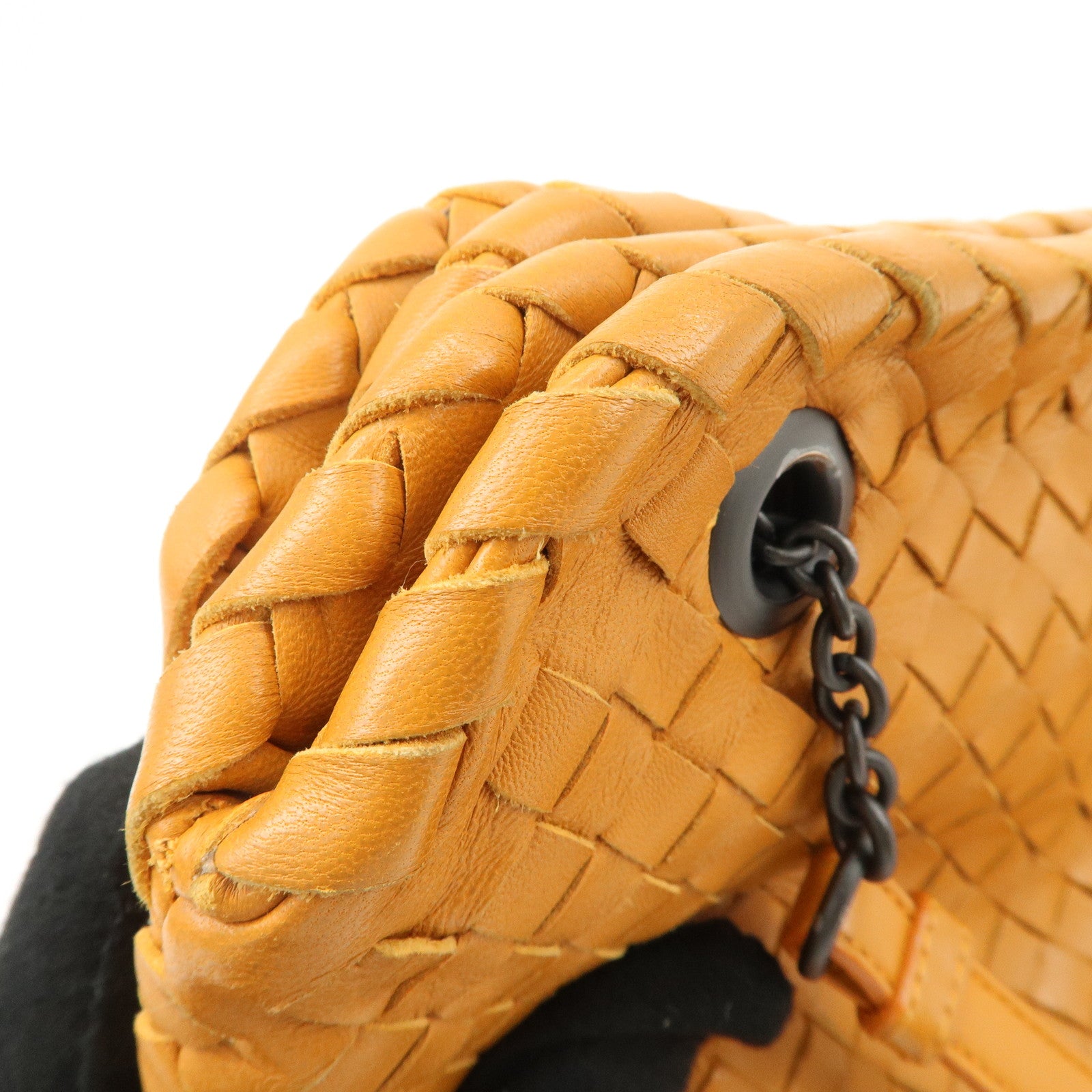 Bottega Veneta Intrecciato Leather Chain Shoulder Bag Orange Used