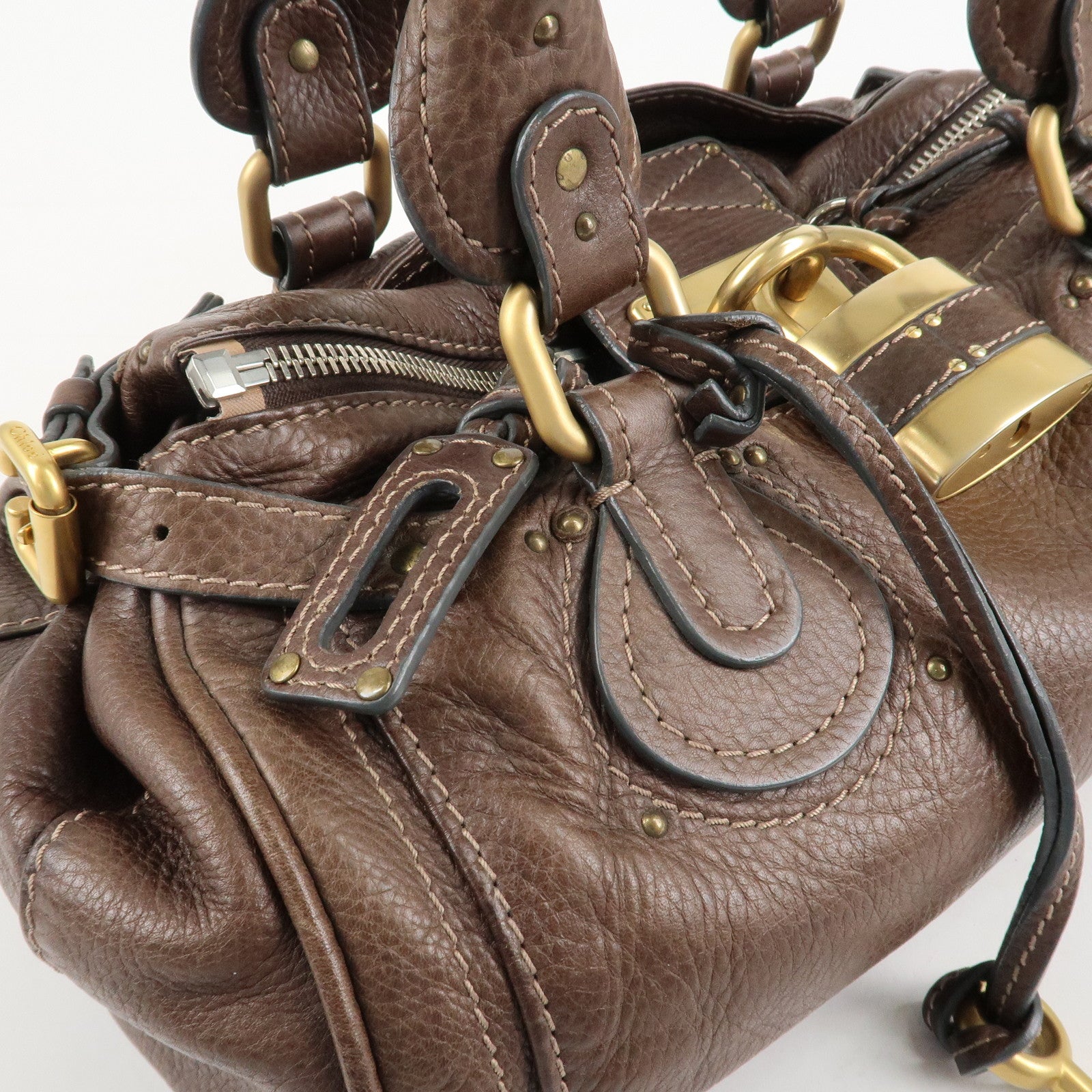 Chloe Paddington Leather Hand Bag Shoulder Bag Medium Brown Used