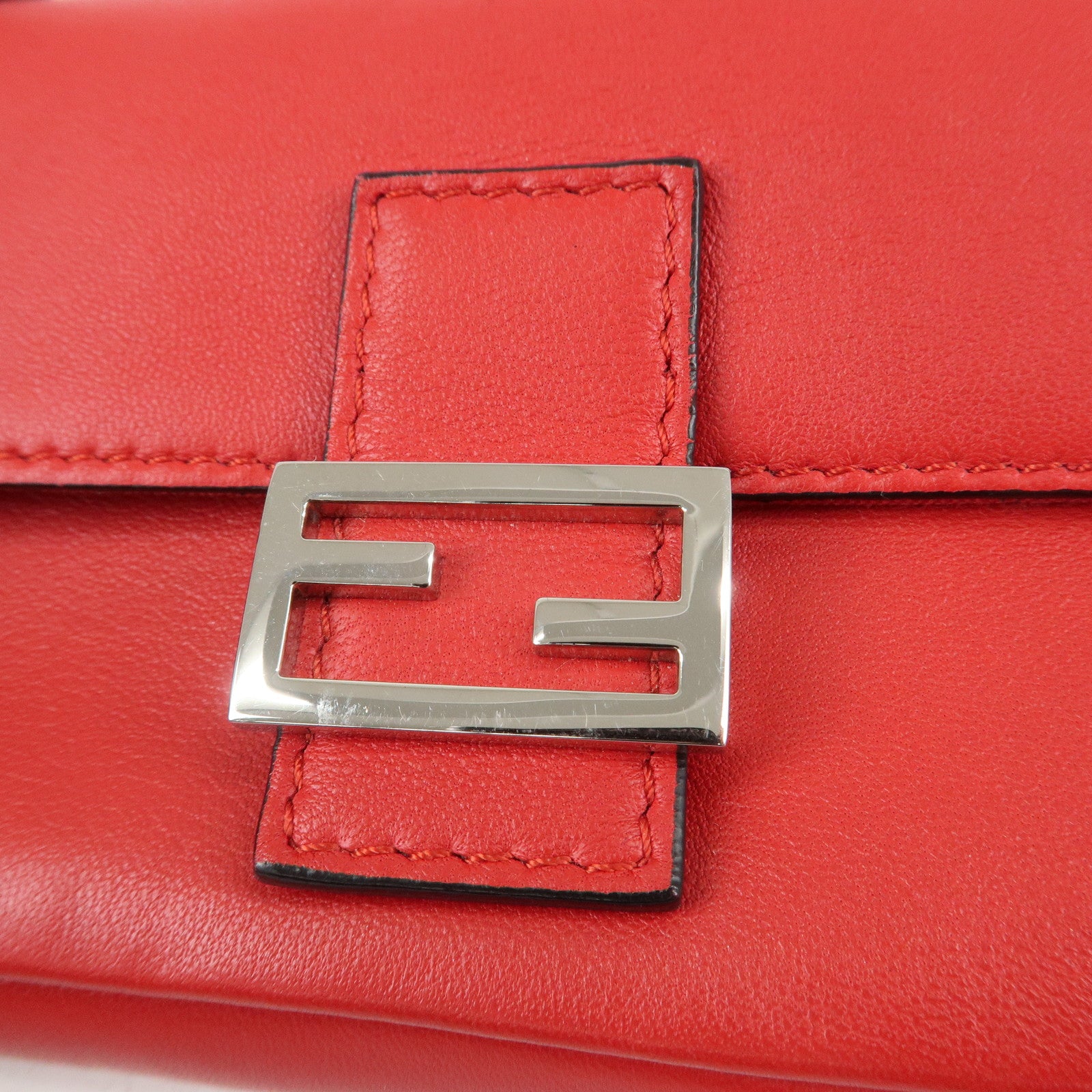 FENDI Micro Baguette Leather Shoulder Bag Red 8M0354