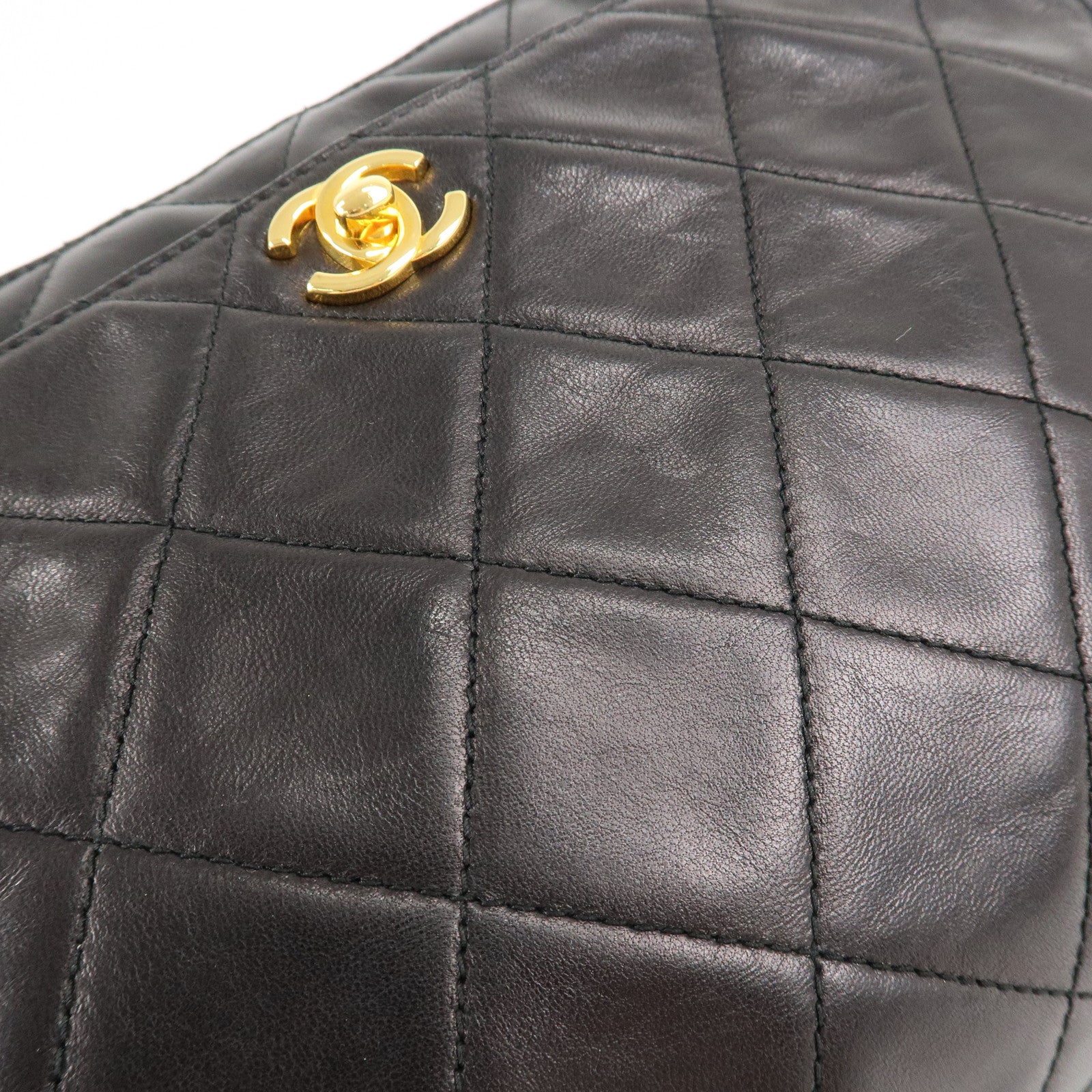 CHANEL Matelasse Lamb Skin COCO Mark Chain Shoulder Bag Black Used