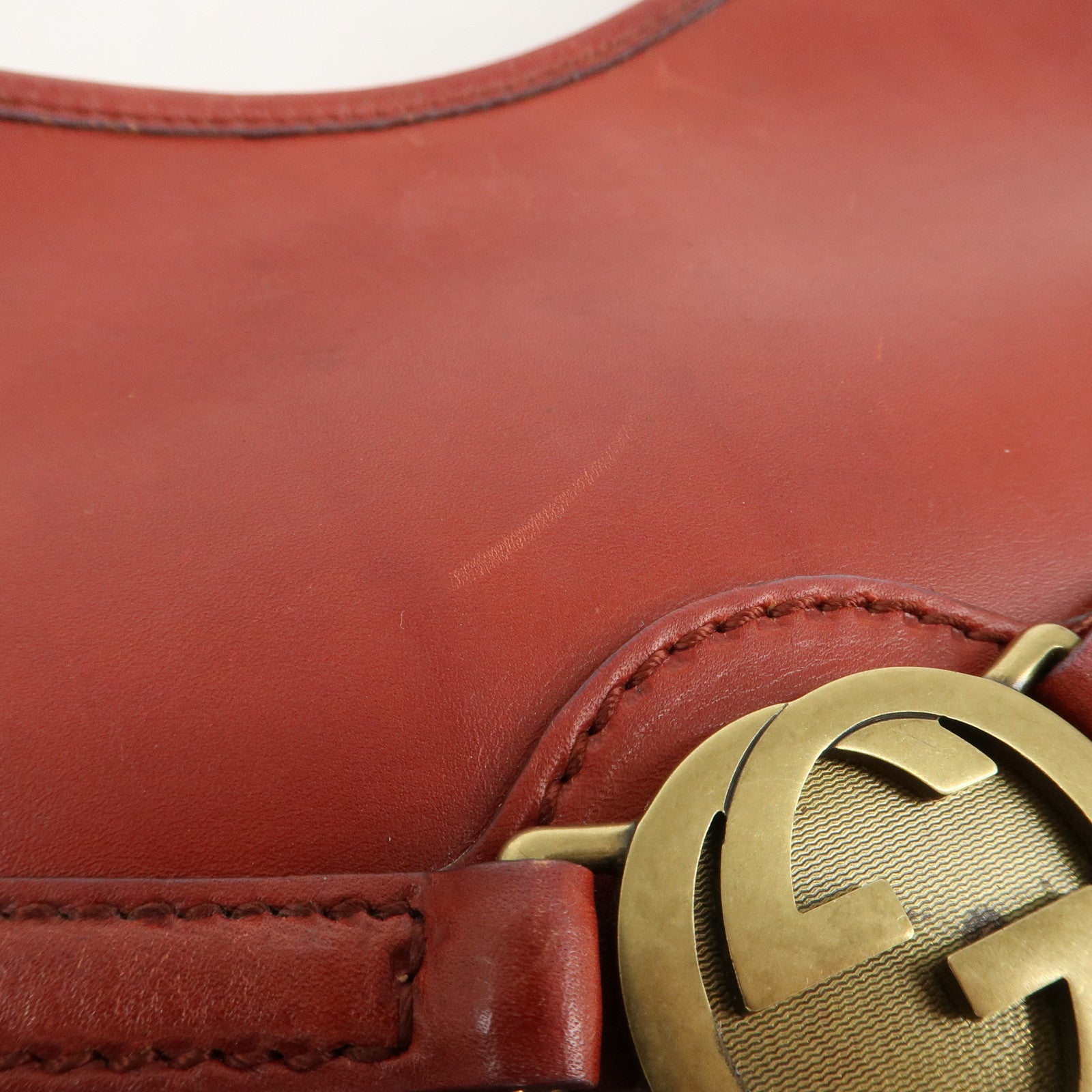 GUCCI Interlocking G Leather One Shoulder Bag Red 114877 Used