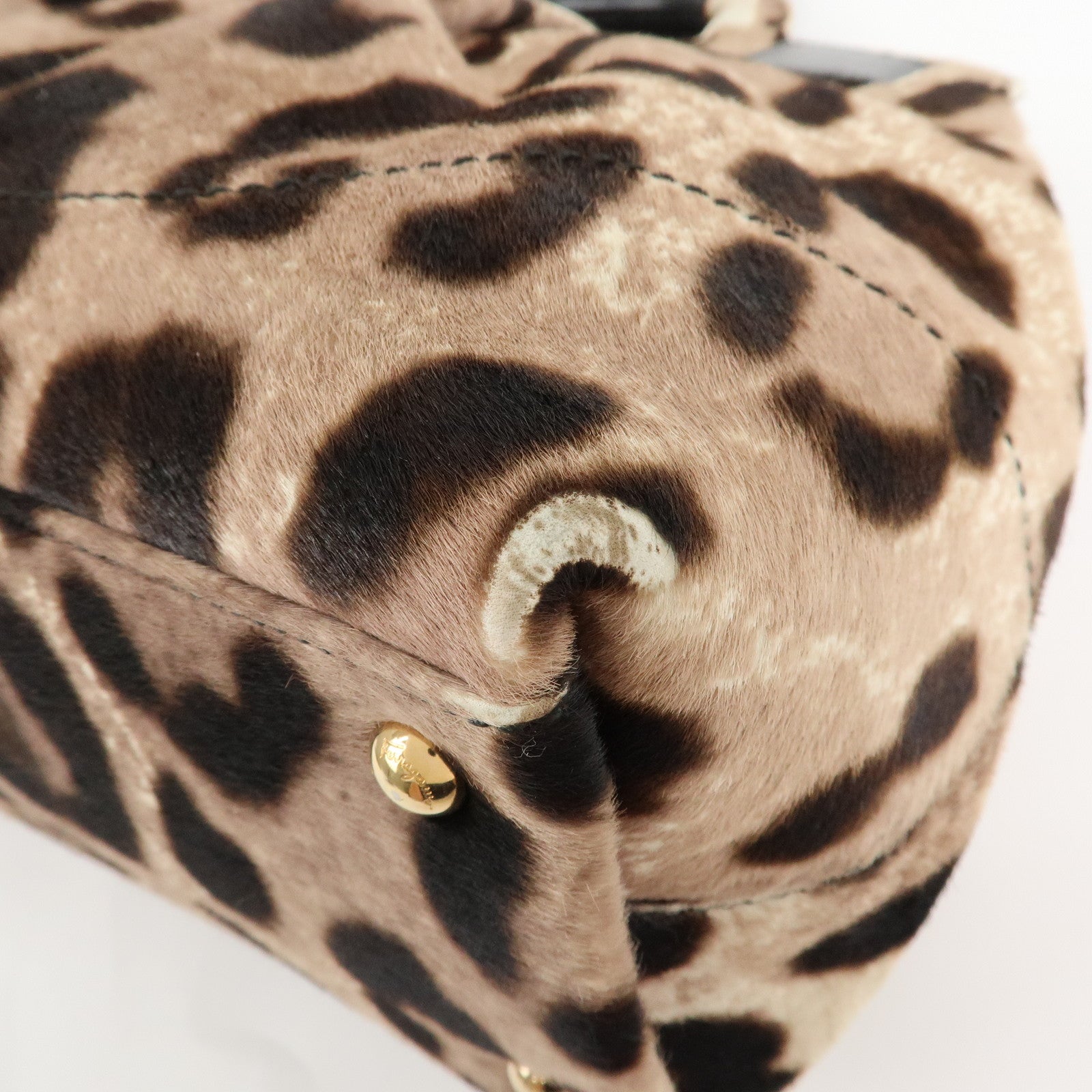 Ferragamo Gancini Unborn Calf Leather 2Way Bag Leopard Hand Bag