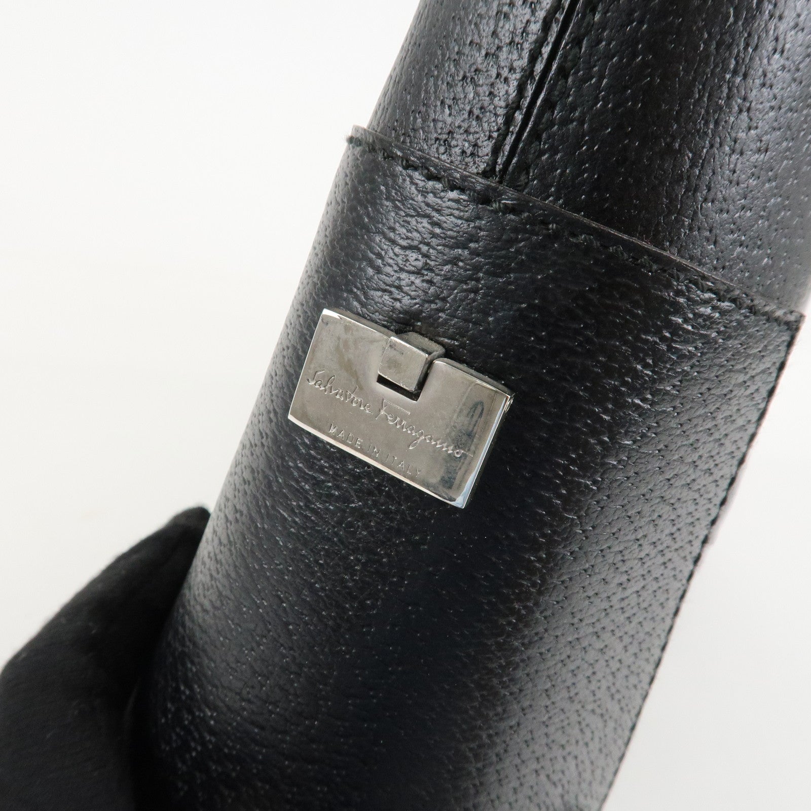 Ferragamo Leather Shoulder bag Hand Bag Black Silver HDW Used