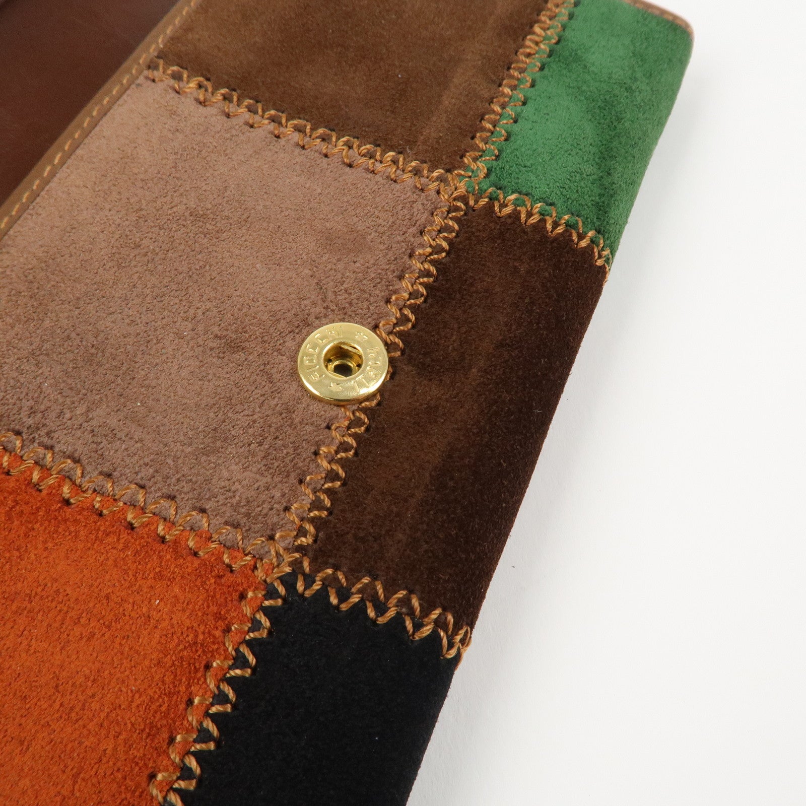CELINE Suede Leather Patchwork Bifold Wallet Multi Color Used