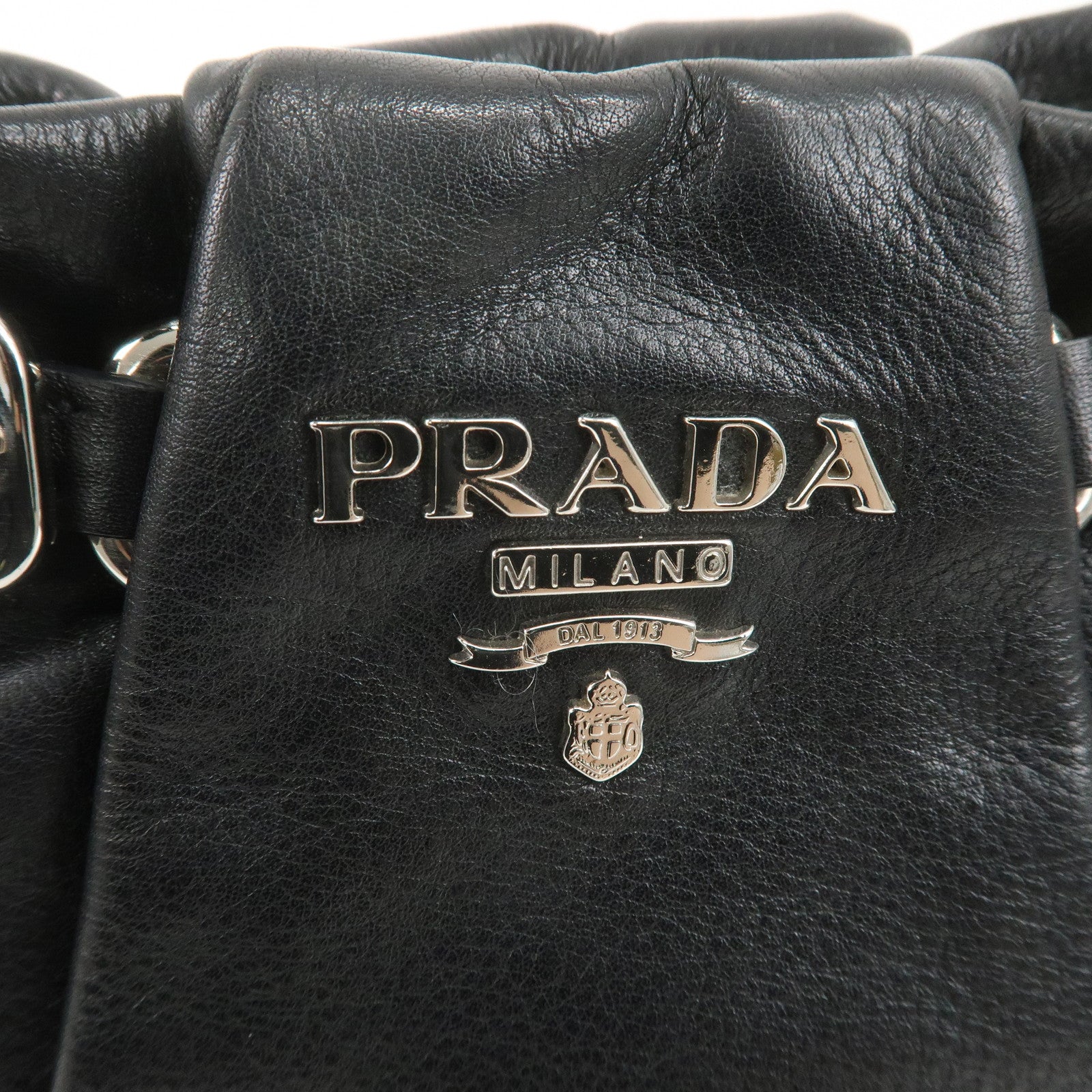 PRADA Logo Leather Shoulder Bag Nero Black Silver HDW