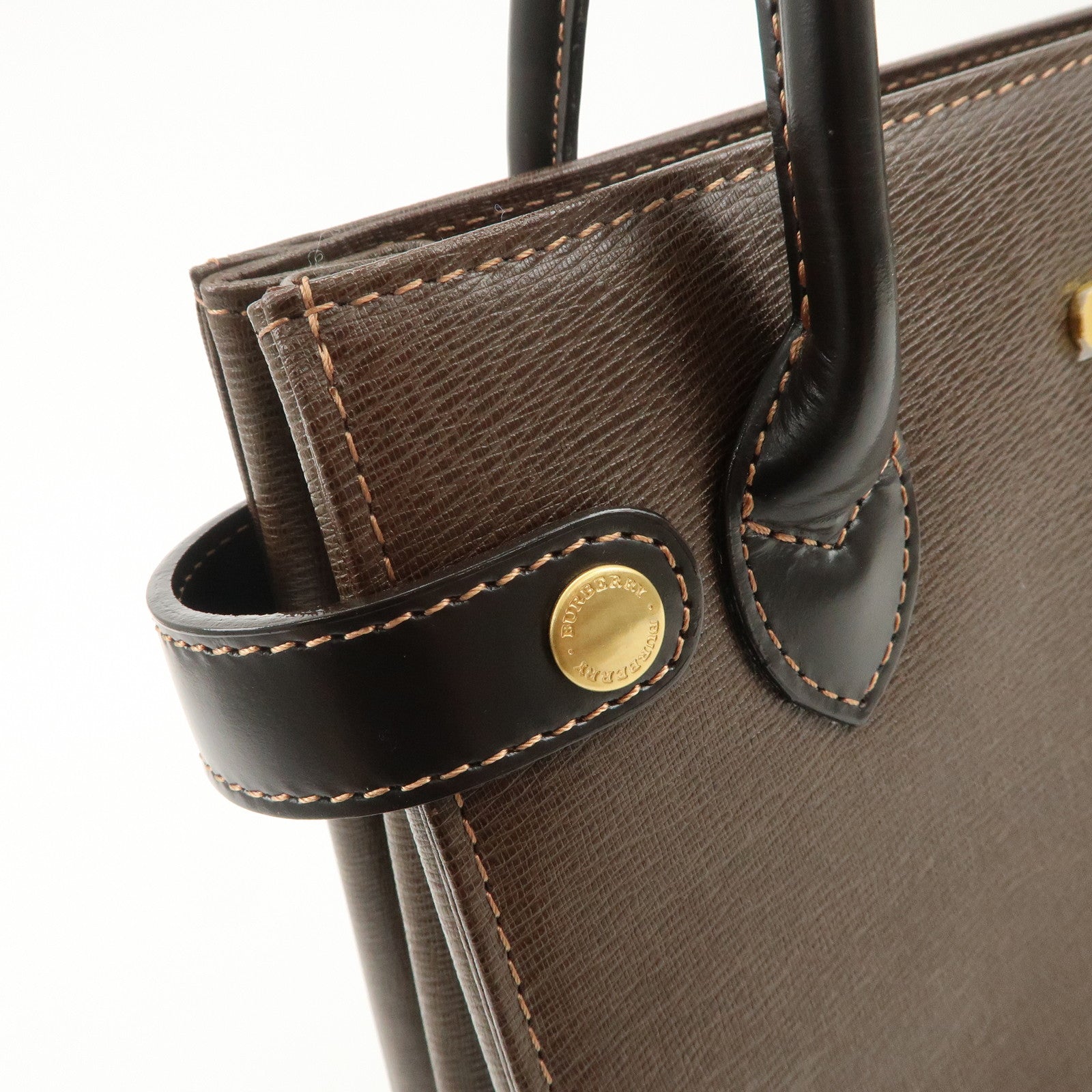 BURBERRY Leather Tote Bag Hand Bag Brown Used