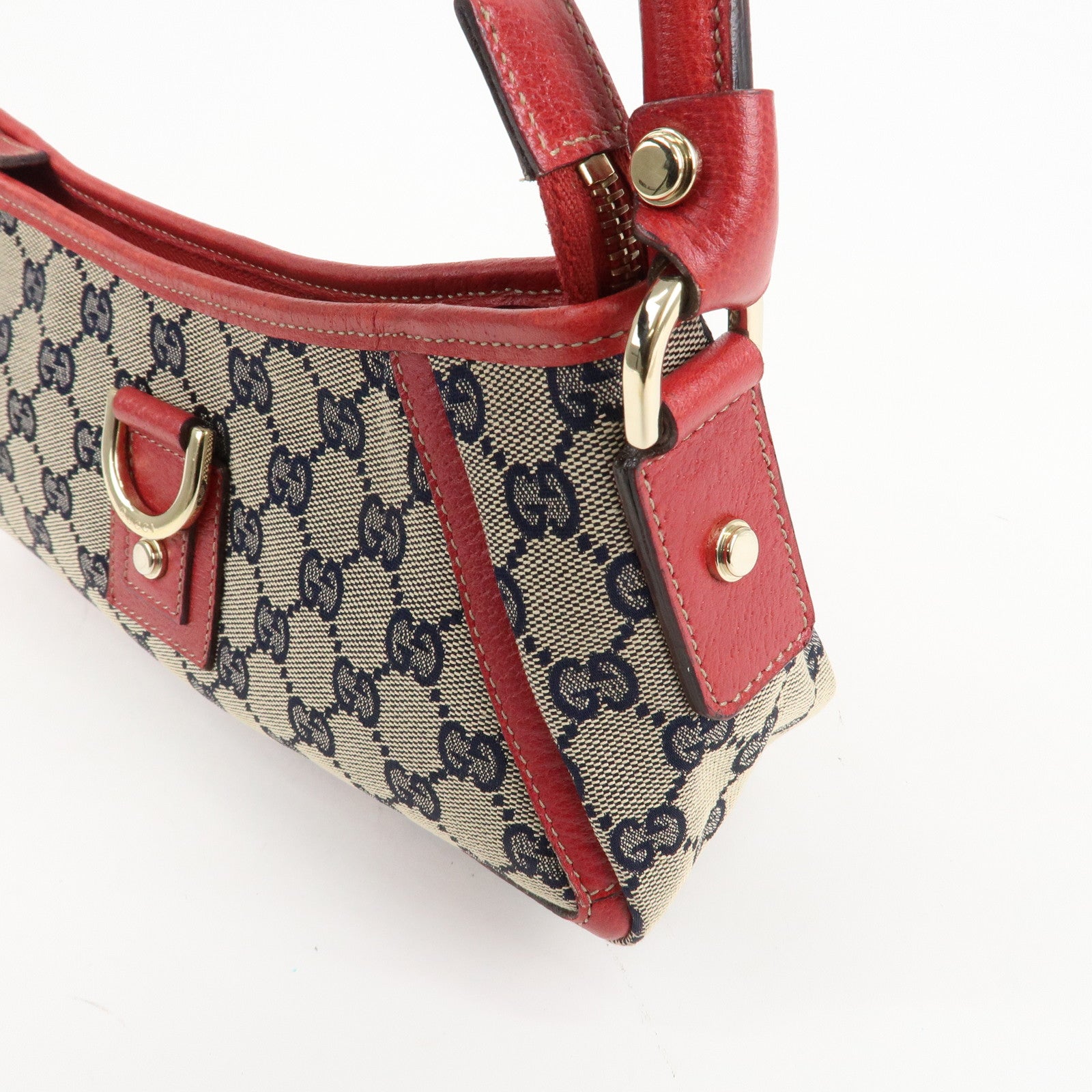 GUCCI Abbey GG Canvas Leather Shoulder Bag Beige Navy Red 130939 Used