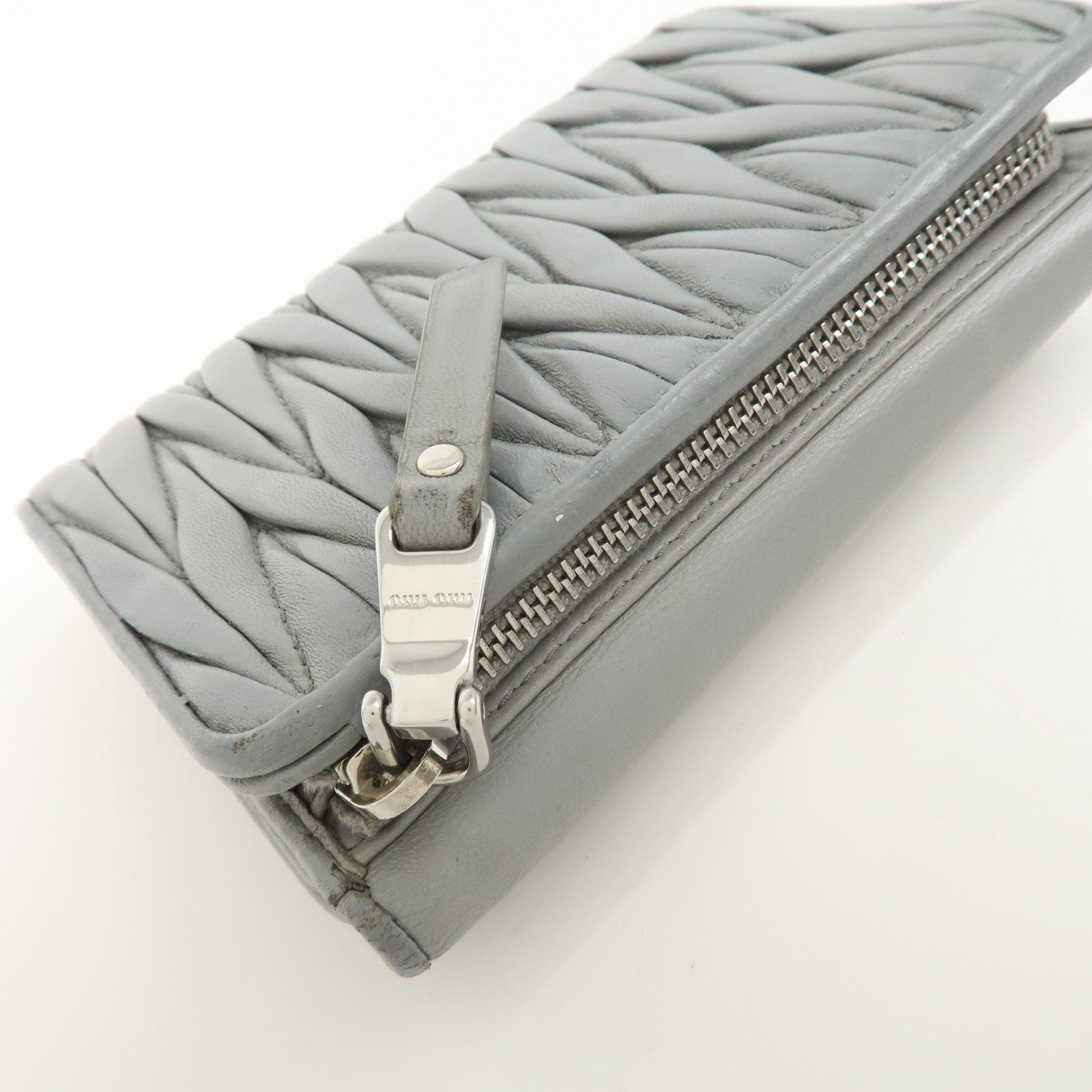 MIU MIU Matelasse Leather Bijoux Studs Tri-fold Wallet Gray