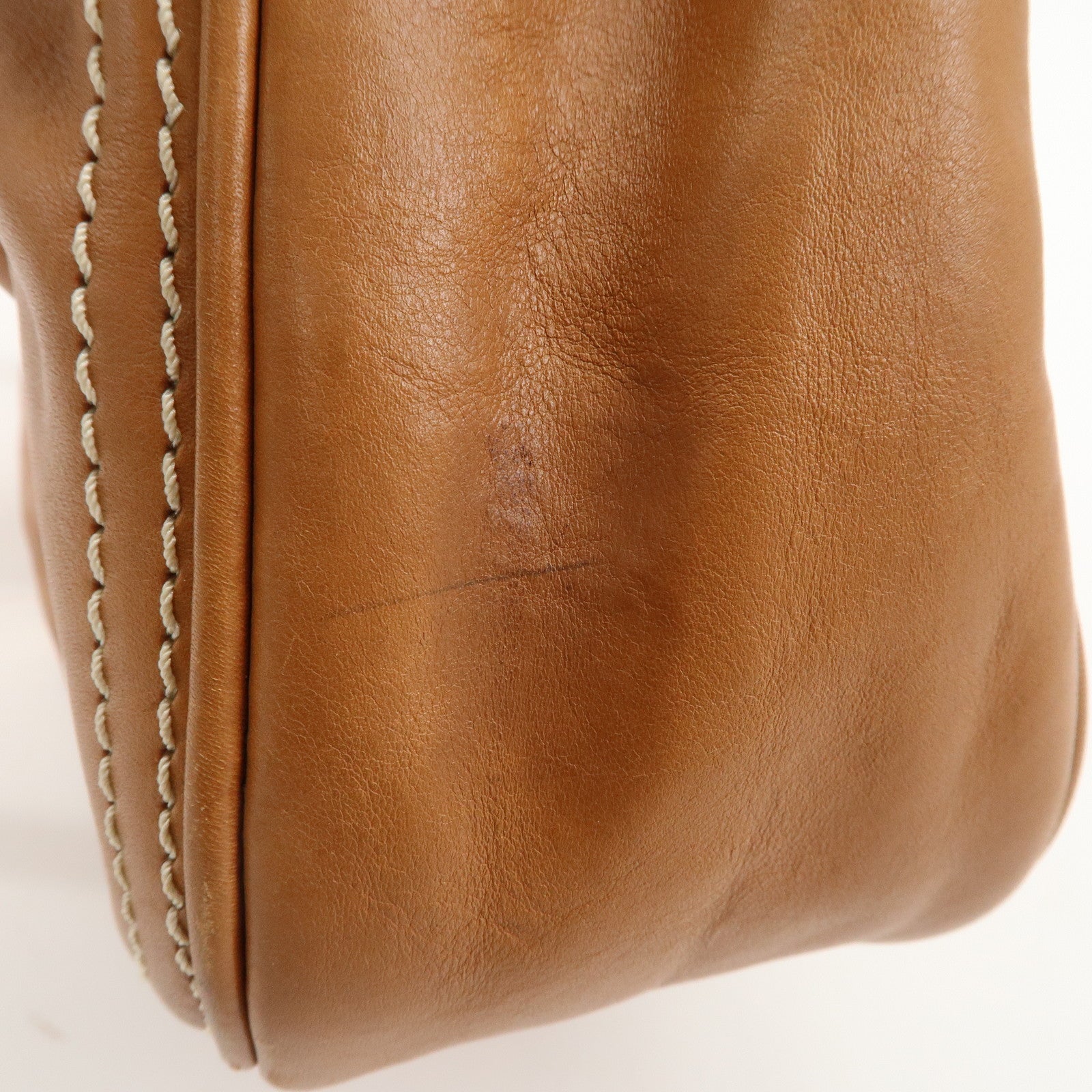 CELINE Leather Large Chouquette Shoulder Bag Light Brown Used