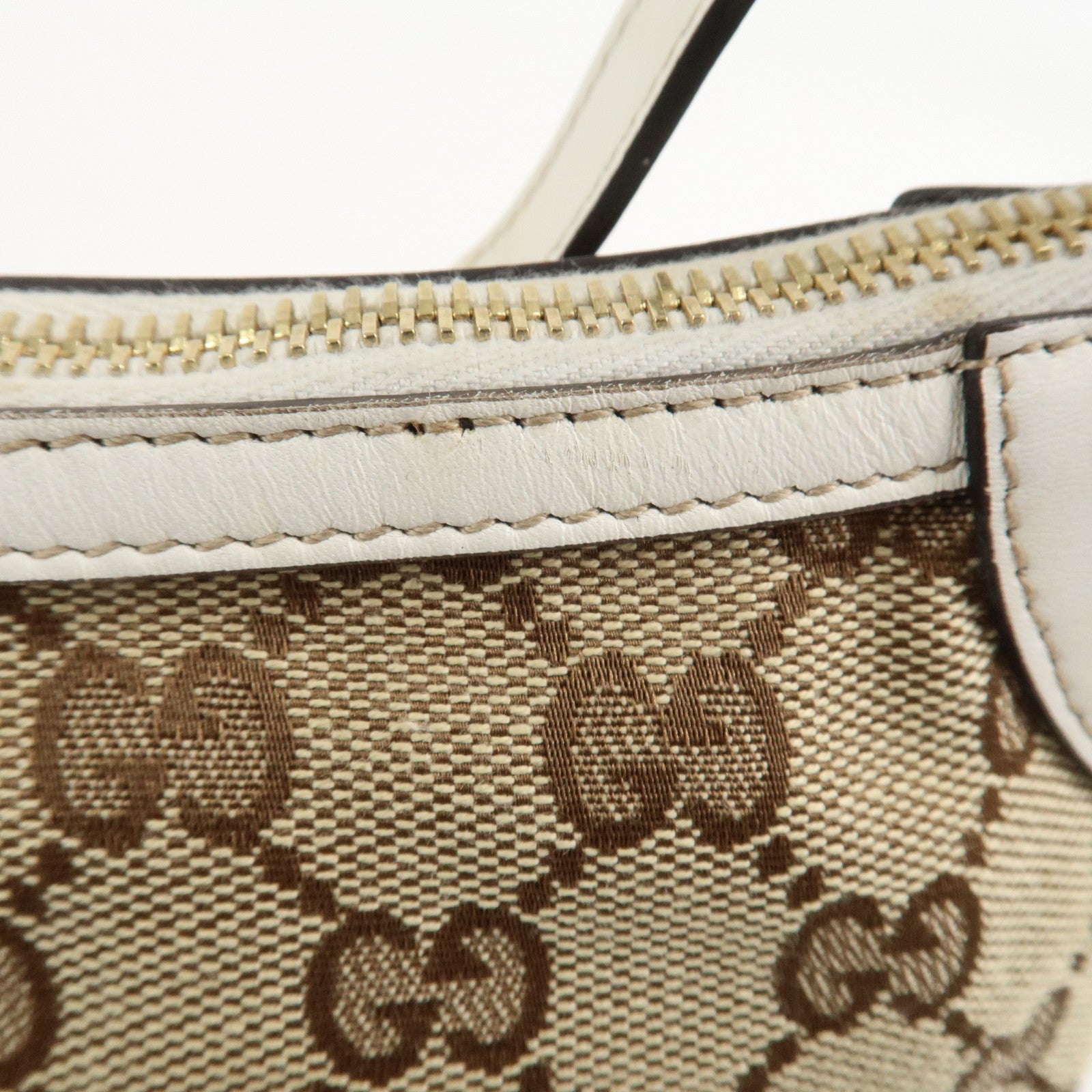 GUCCI GG Canvas Leather Shoulder Bag Hand Bag Beige White 224093 Used