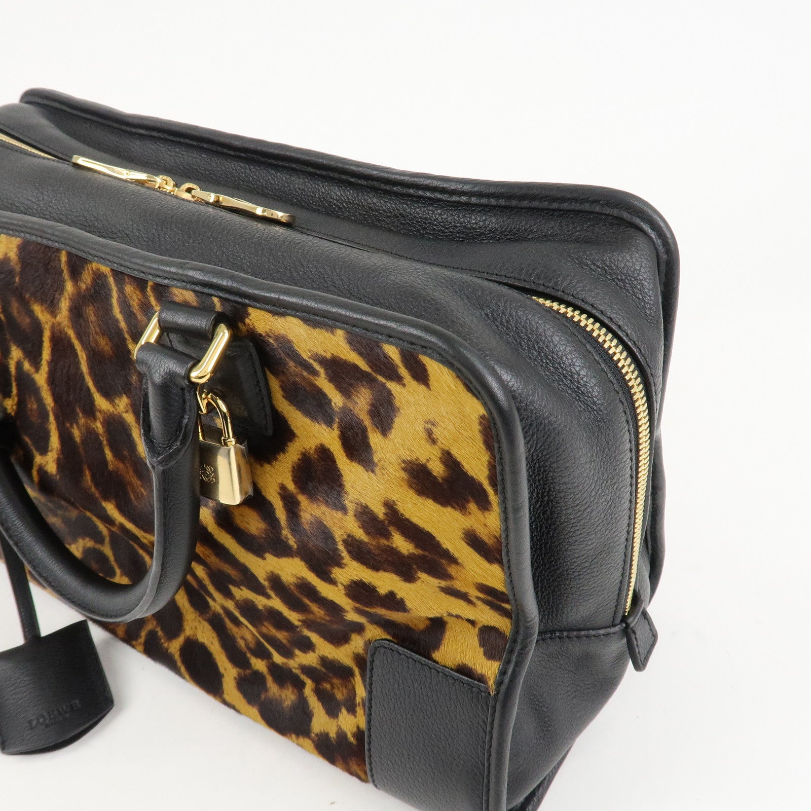 LOEWE Unborn Calf Leather Amasona 36 Hand Bag Brown Black Used