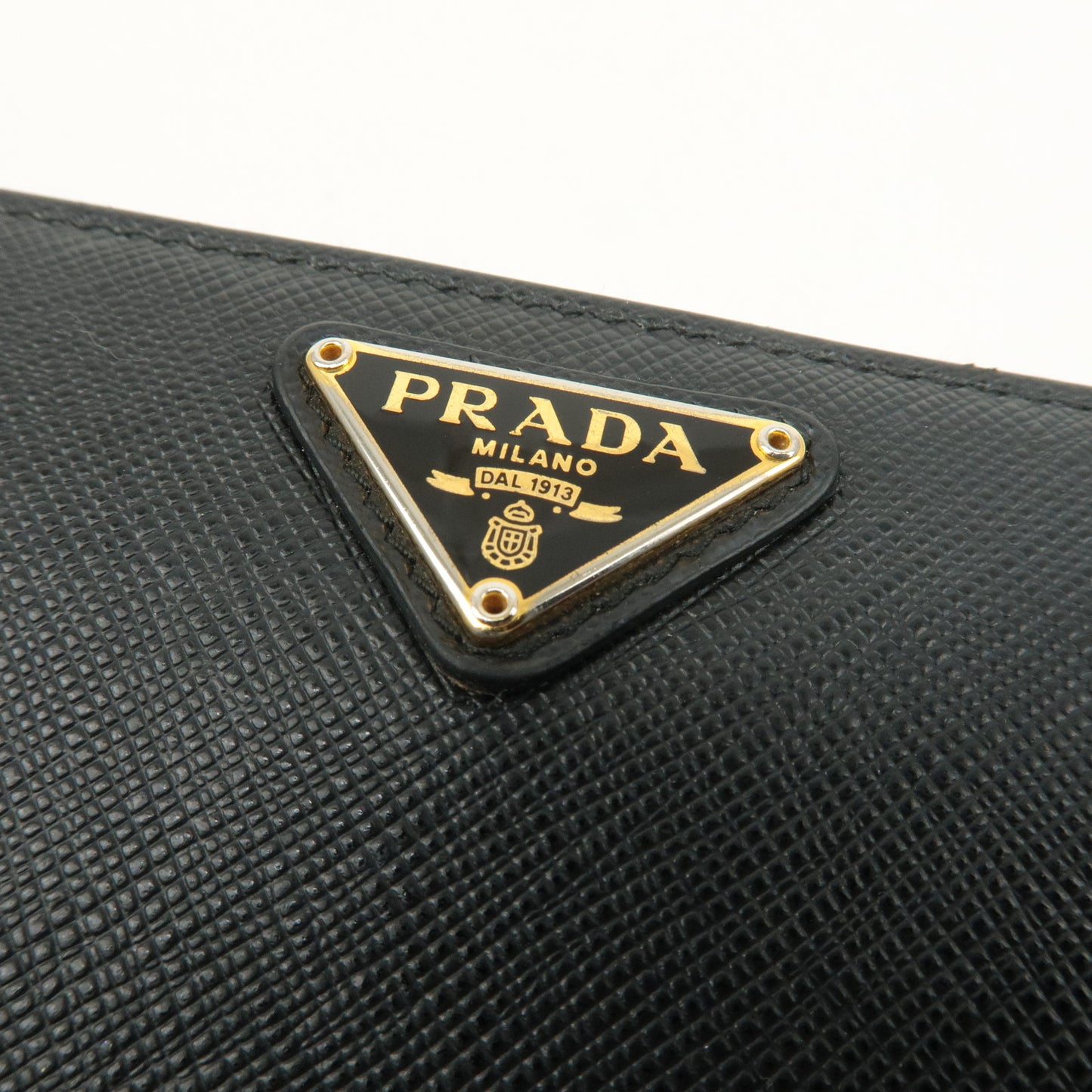 PRADA Logo Saffiano Leather Round Zipper Long Wallet Black