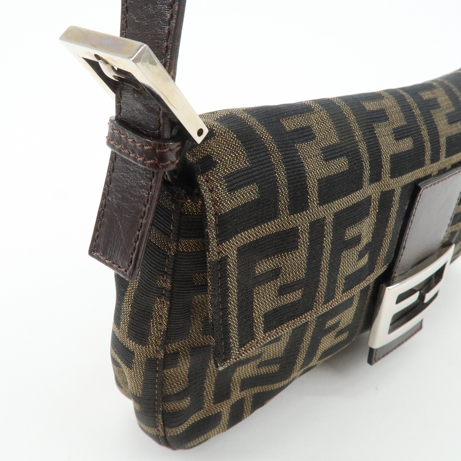 FENDI Mamma Baguette Zucca Canvas Leather Shoulder Bag 26424